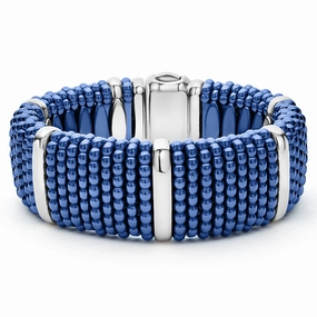 Blue Caviar Ultramarine Silver Station Statement Ceramic Caviar Bracelet | 23mm