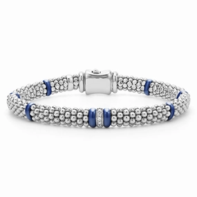 Blue Caviar Ultramarine Single Station Diamond Caviar Bracelet | 6mm