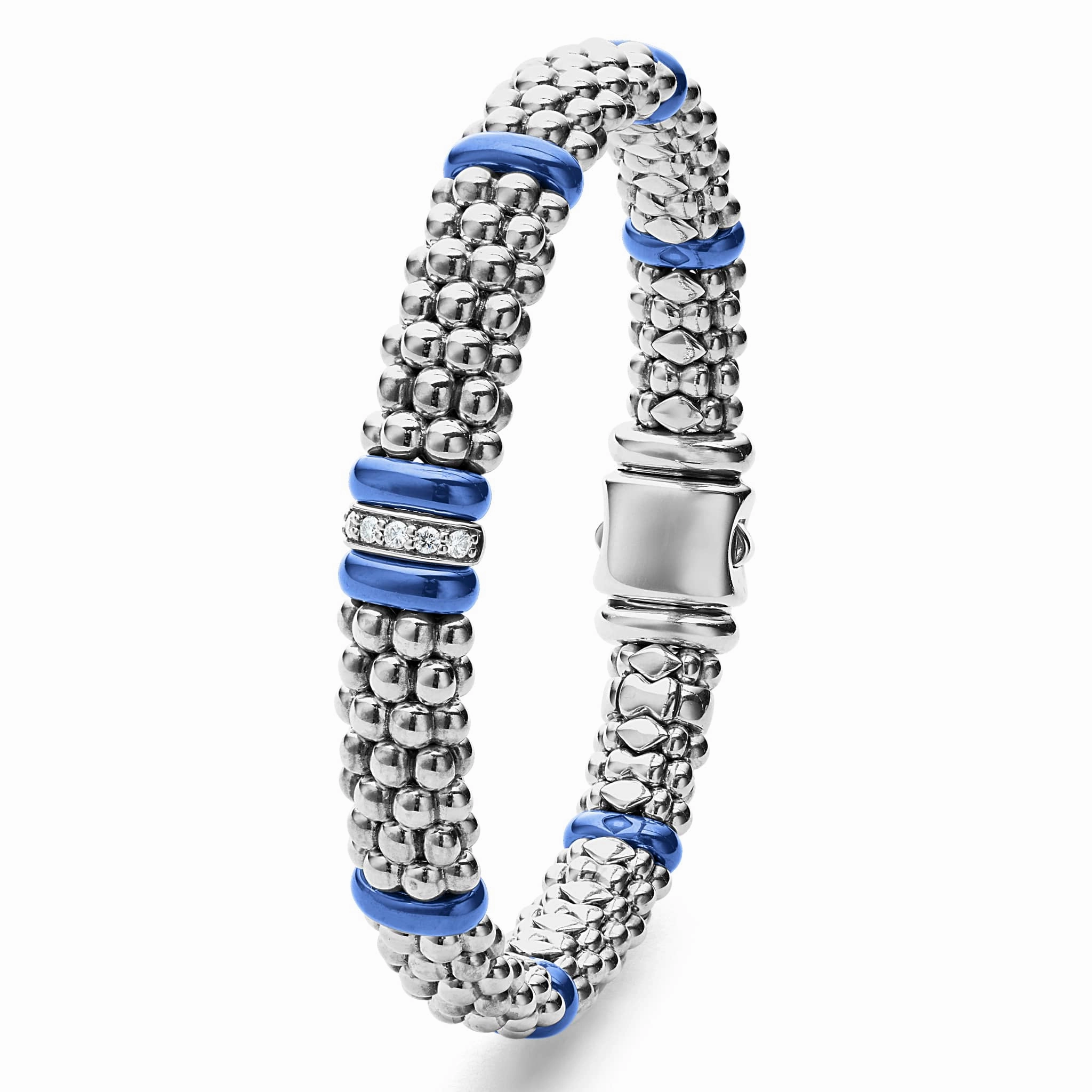 Blue Caviar Ultramarine Single Station Diamond Caviar Bracelet | 9mm