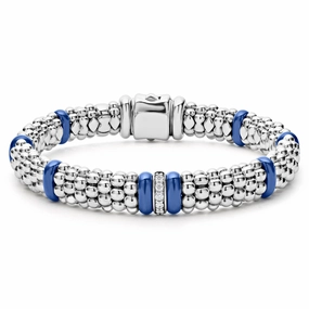 Blue Caviar Ultramarine Single Station Diamond Caviar Bracelet | 9mm