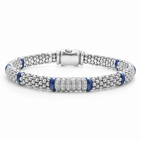 Blue Caviar Ultramarine Six Station Diamond Caviar Bracelet | 6mm