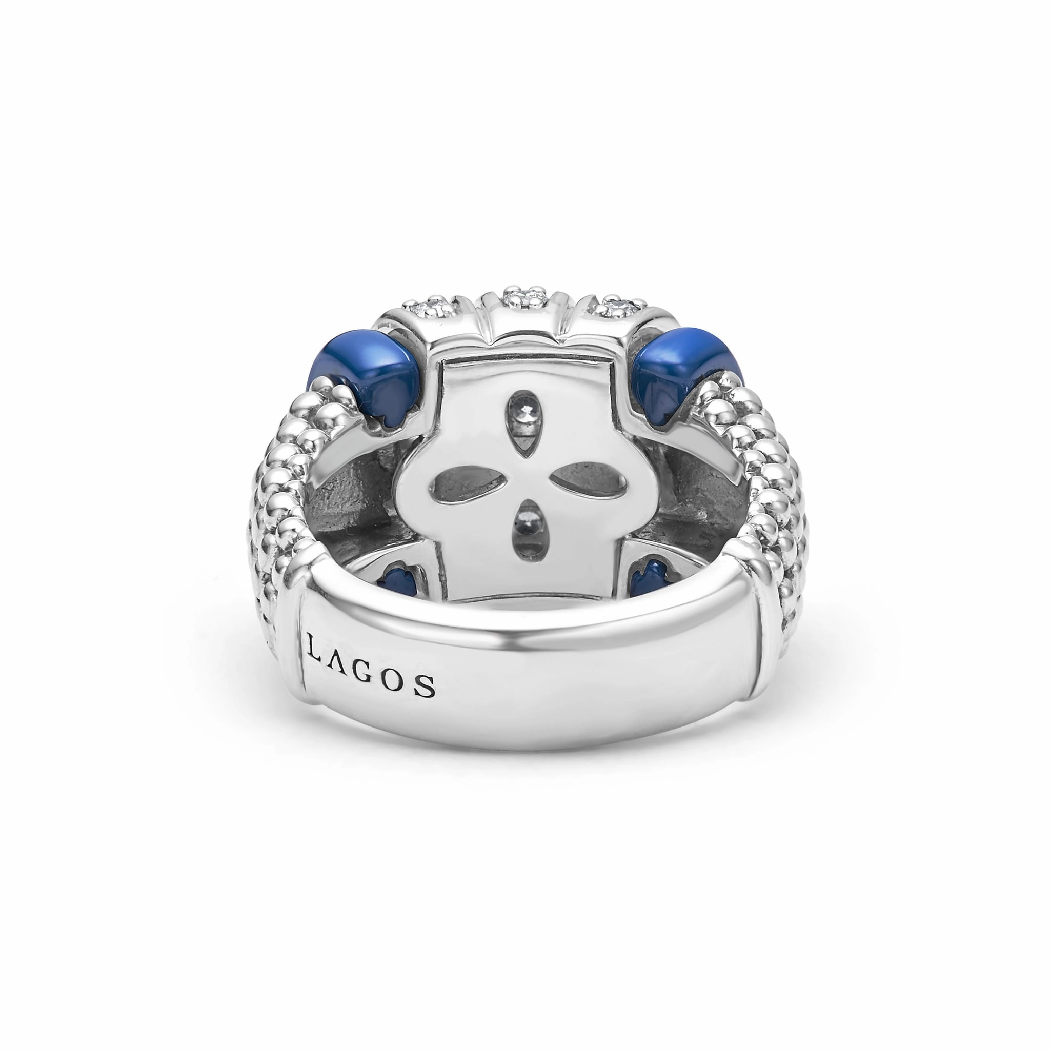 Blue Caviar Ultramarine Three Station Ceramic Caviar Diamond Ring
