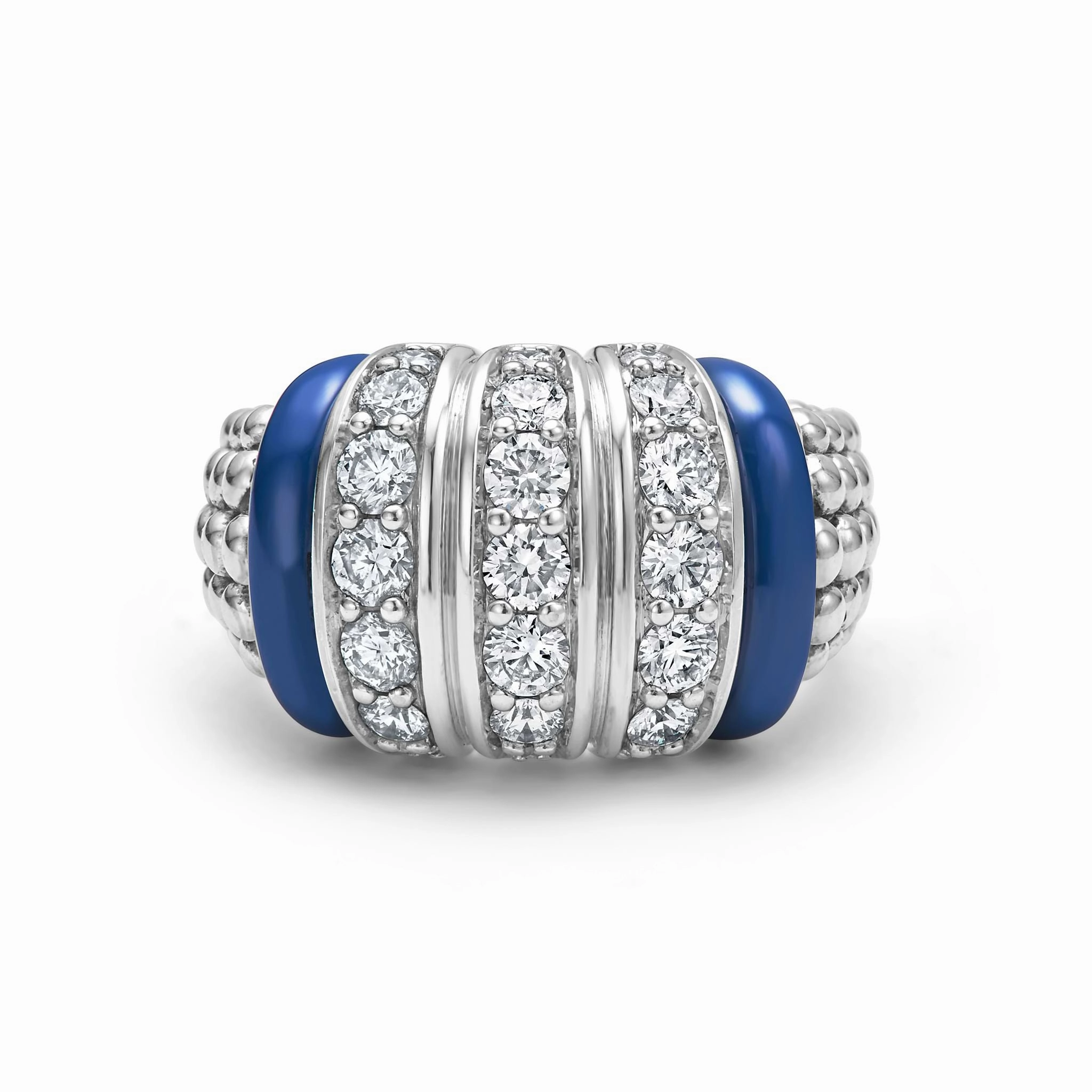 Blue Caviar Ultramarine Three Station Ceramic Caviar Diamond Ring