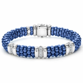 Blue Caviar Ultramarine Three Station Ceramic Diamond Bracelet | 9mm