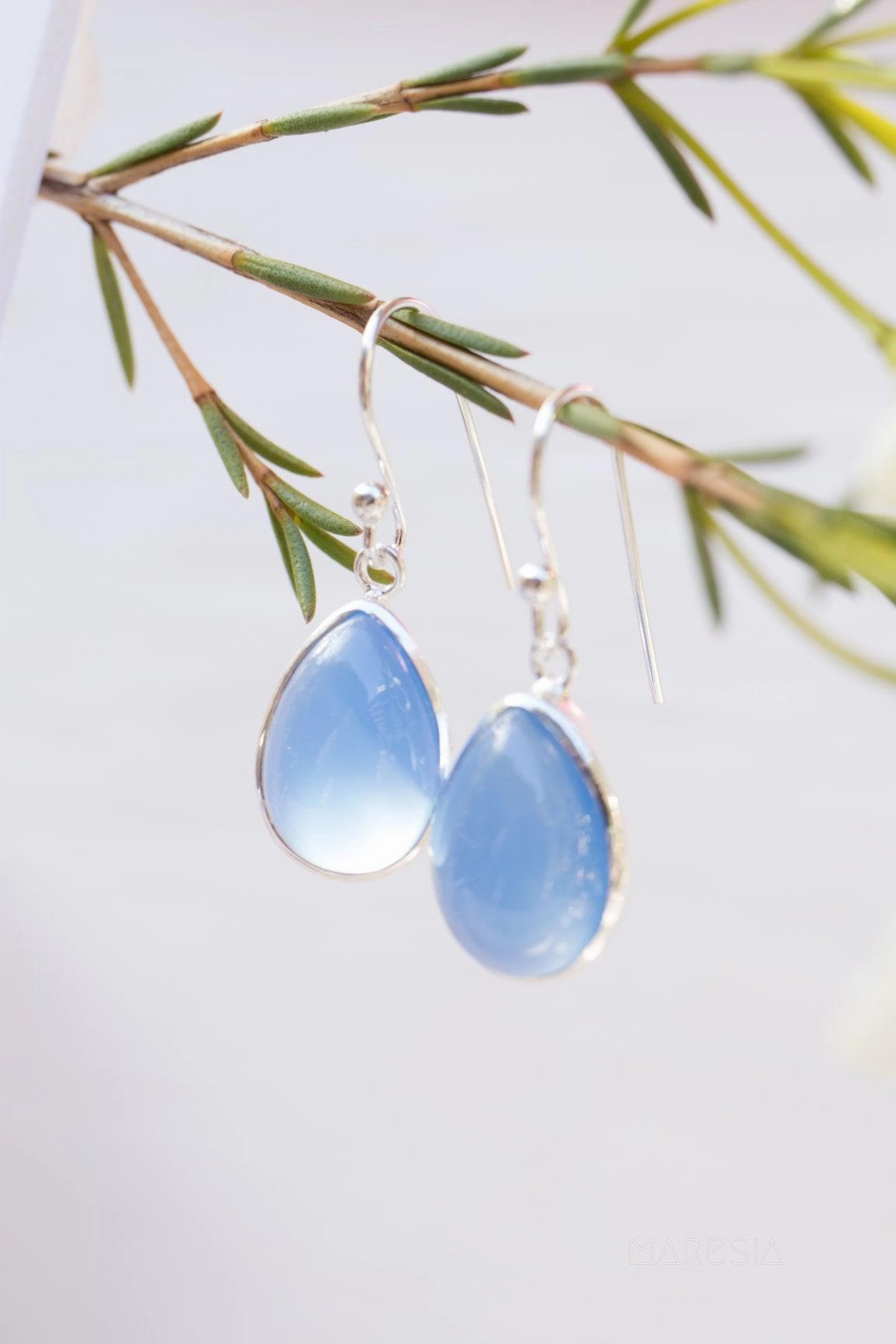 Blue Chalcedony Earrings~ Sterling Silver 925 ~ ME140