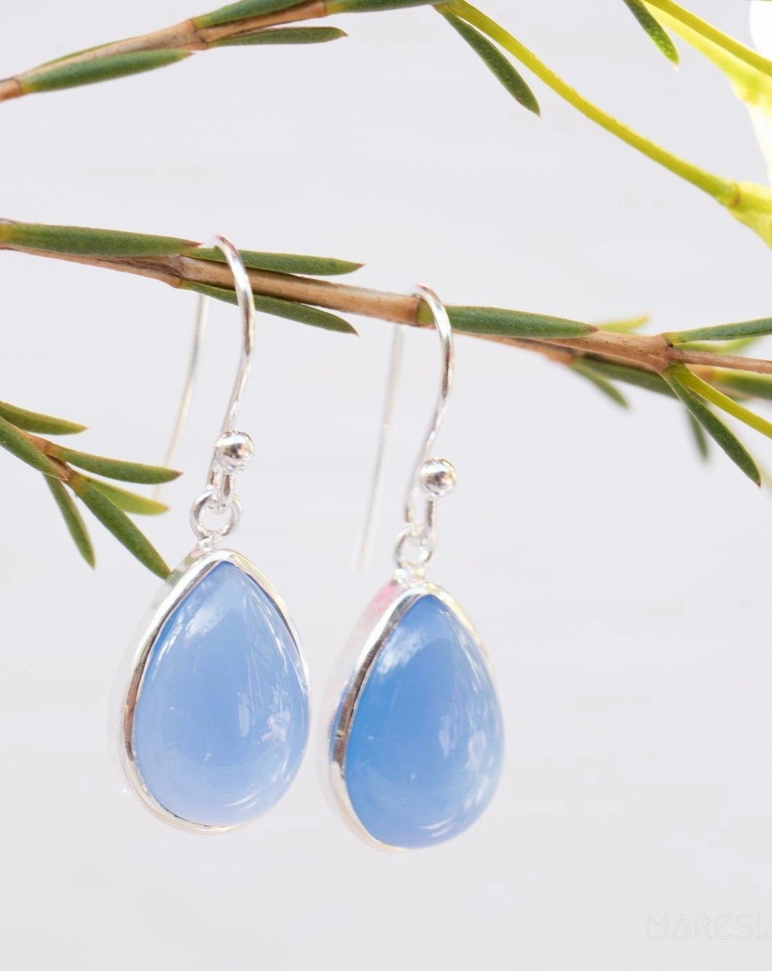 Blue Chalcedony Earrings~ Sterling Silver 925 ~ ME140