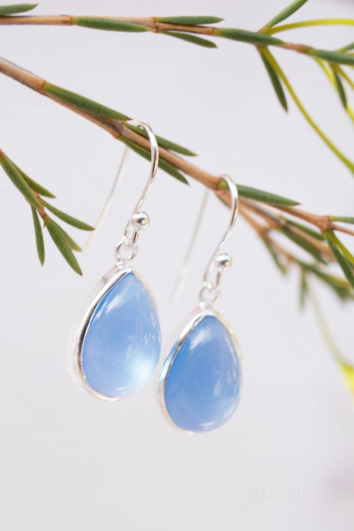 Blue Chalcedony Earrings~ Sterling Silver 925 ~ ME140