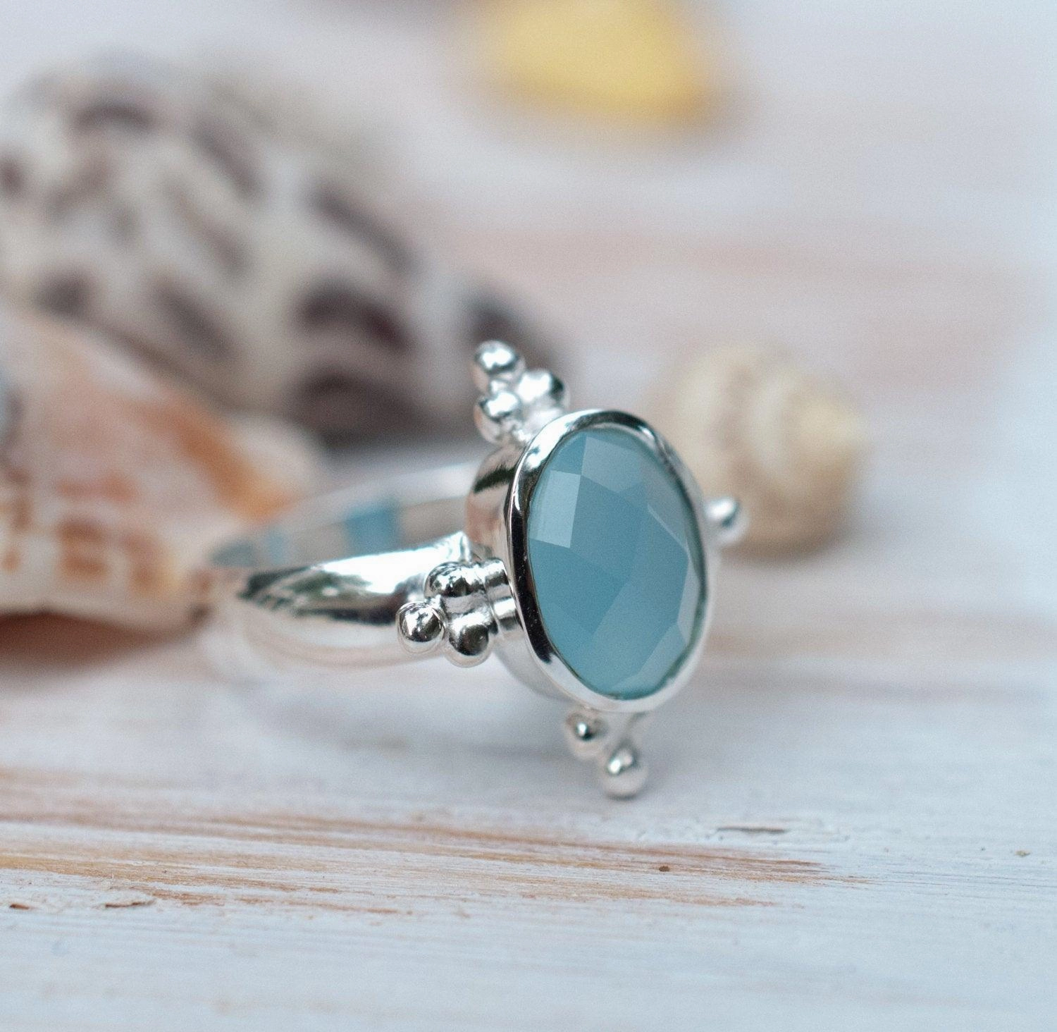 Blue Chalcedony Ring ~ Sterling Silver 925 ~ MR052