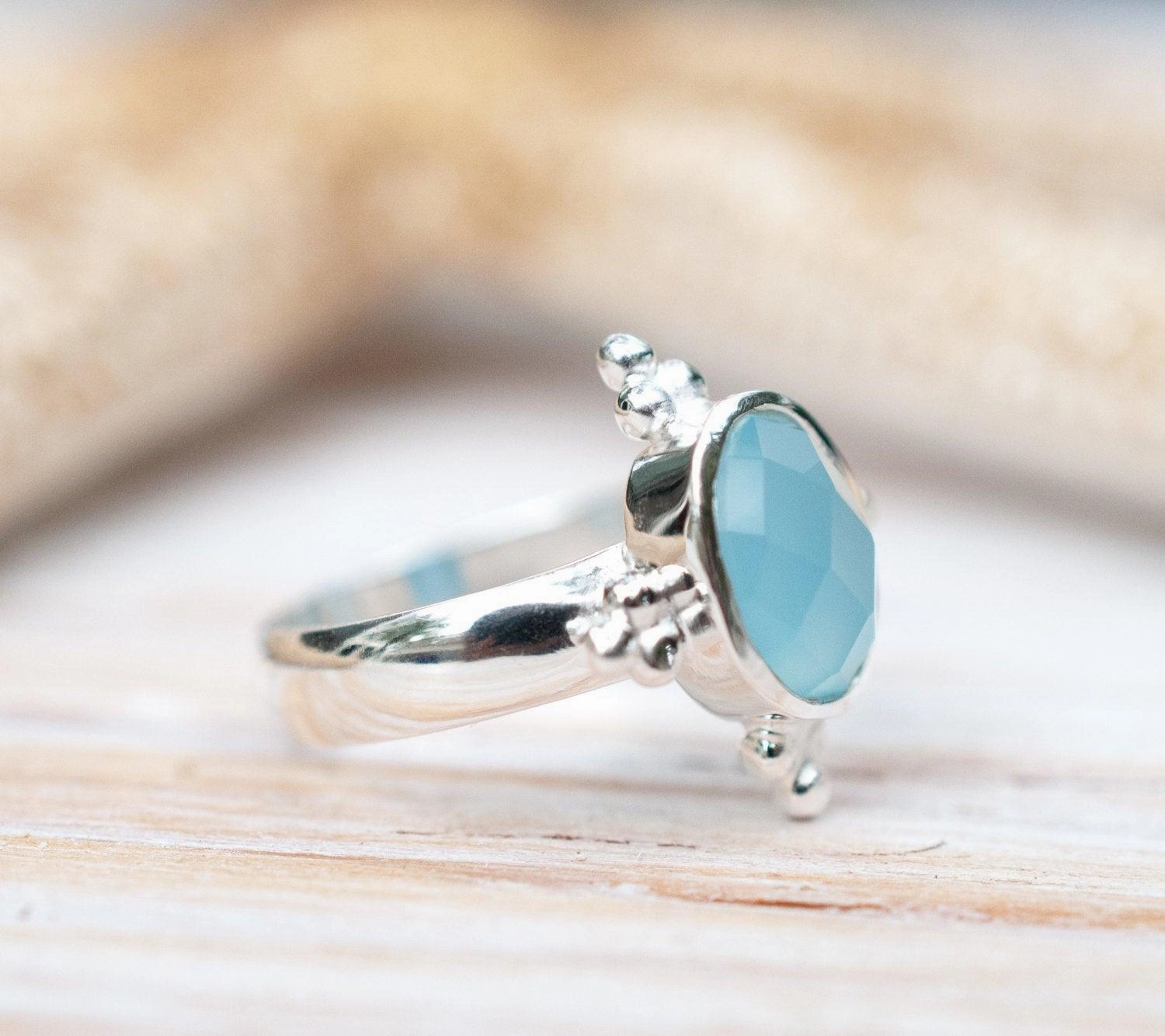 Blue Chalcedony Ring ~ Sterling Silver 925 ~ MR052