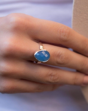 Blue Chalcedony Ring ~ Sterling Silver 925 ~ MR217