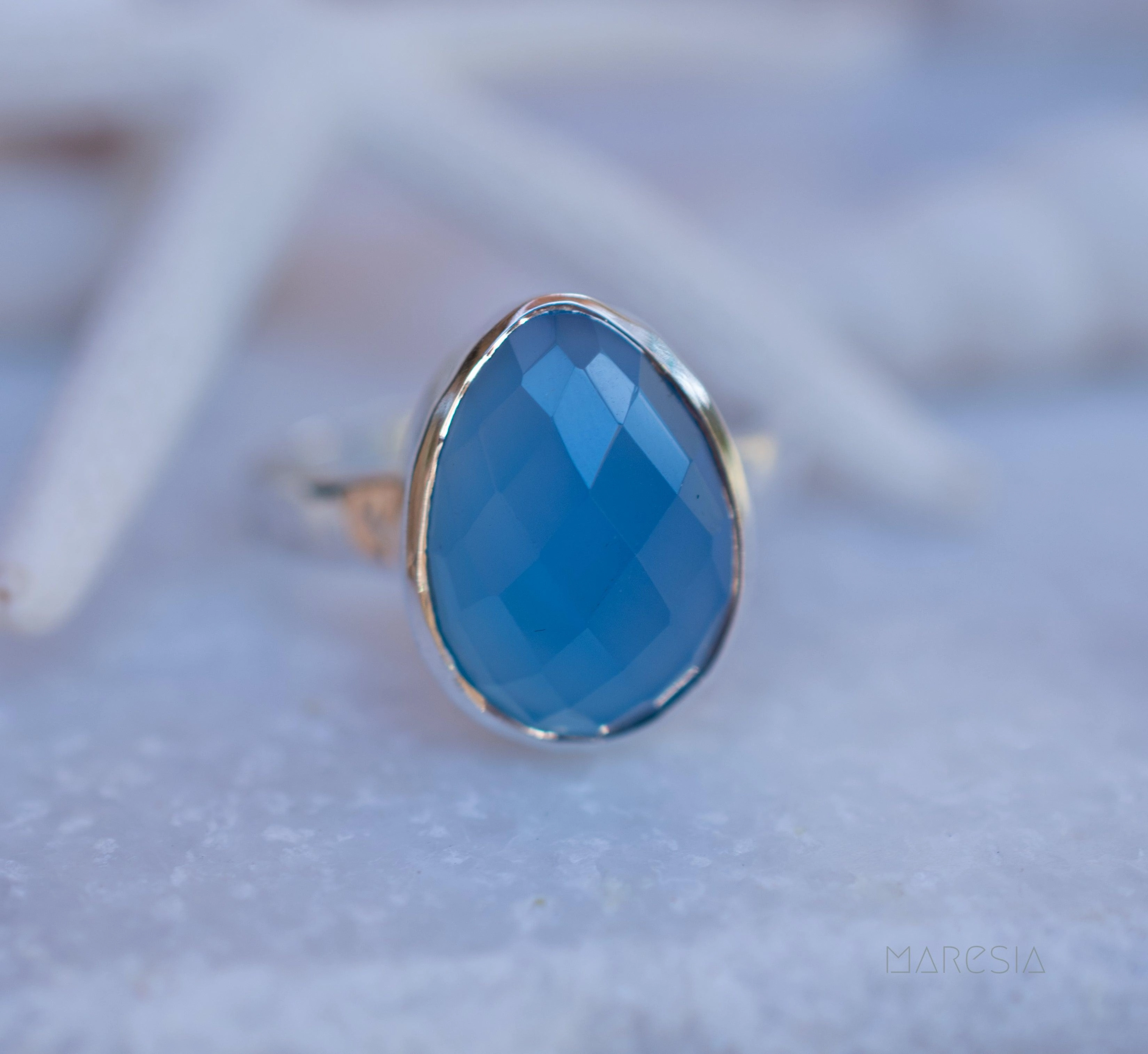 Blue Chalcedony Ring ~ Sterling Silver 925 ~ MR217