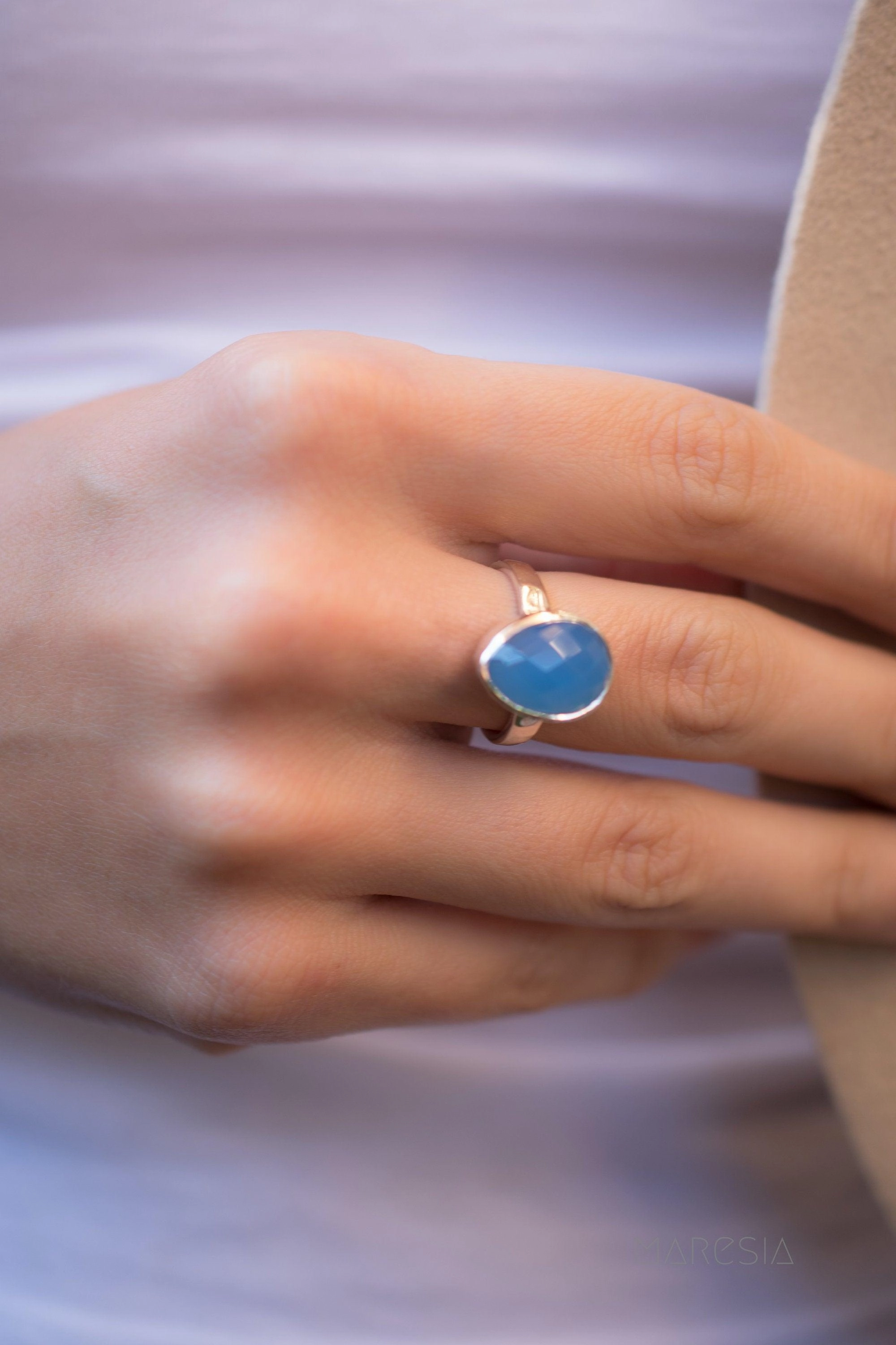 Blue Chalcedony Ring ~ Sterling Silver 925 ~ MR217