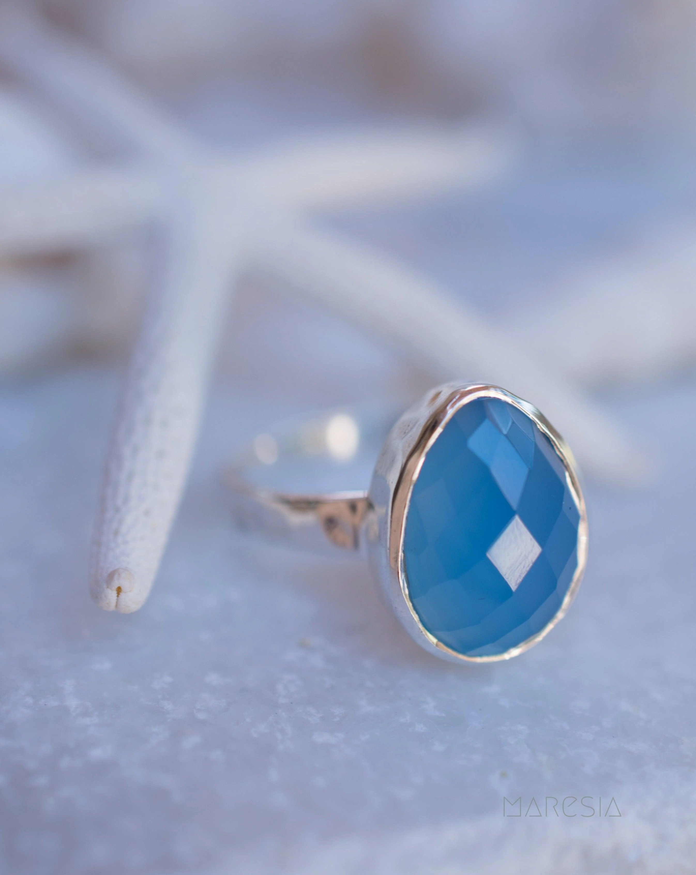 Blue Chalcedony Ring ~ Sterling Silver 925 ~ MR217