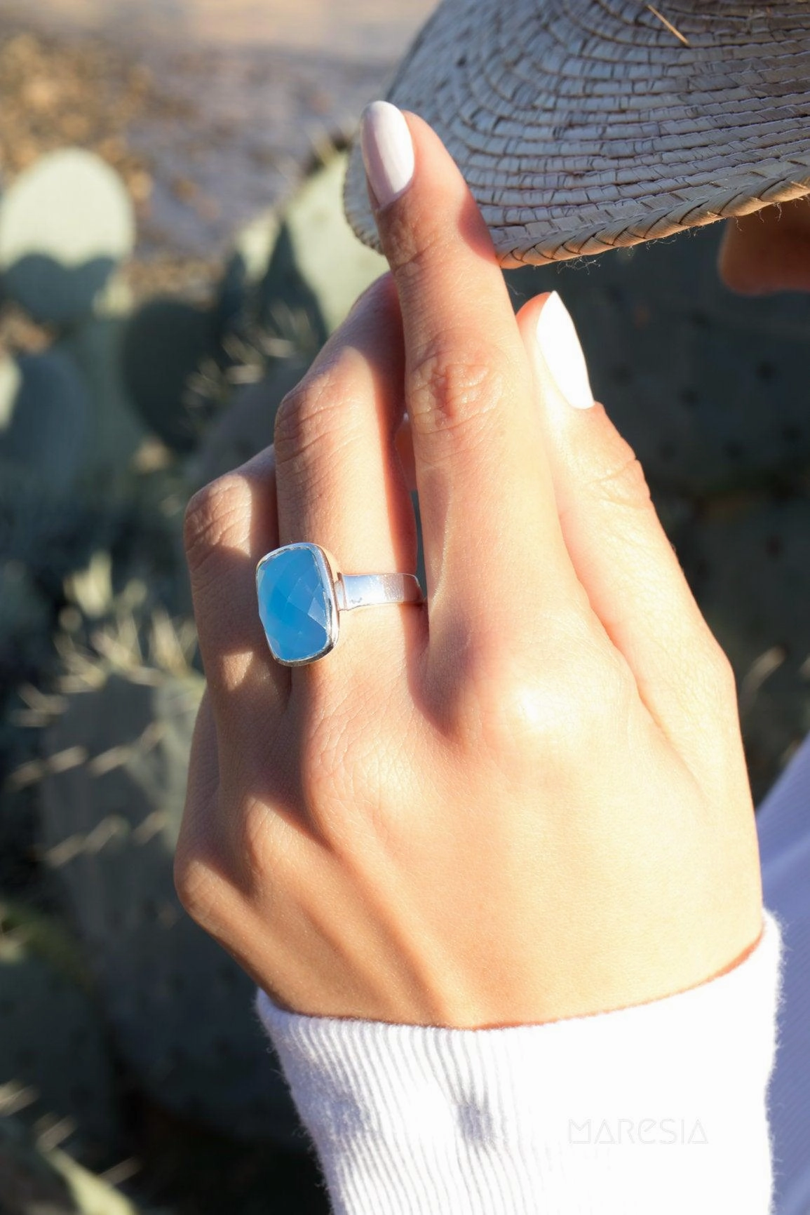 Blue Chalcedony Ring ~Sterling Silver 925~ MR177