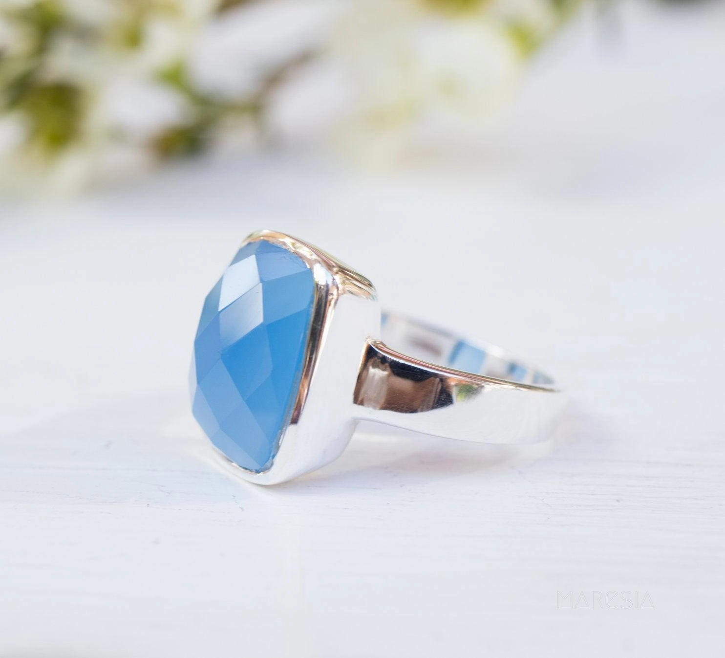 Blue Chalcedony Ring ~Sterling Silver 925~ MR177