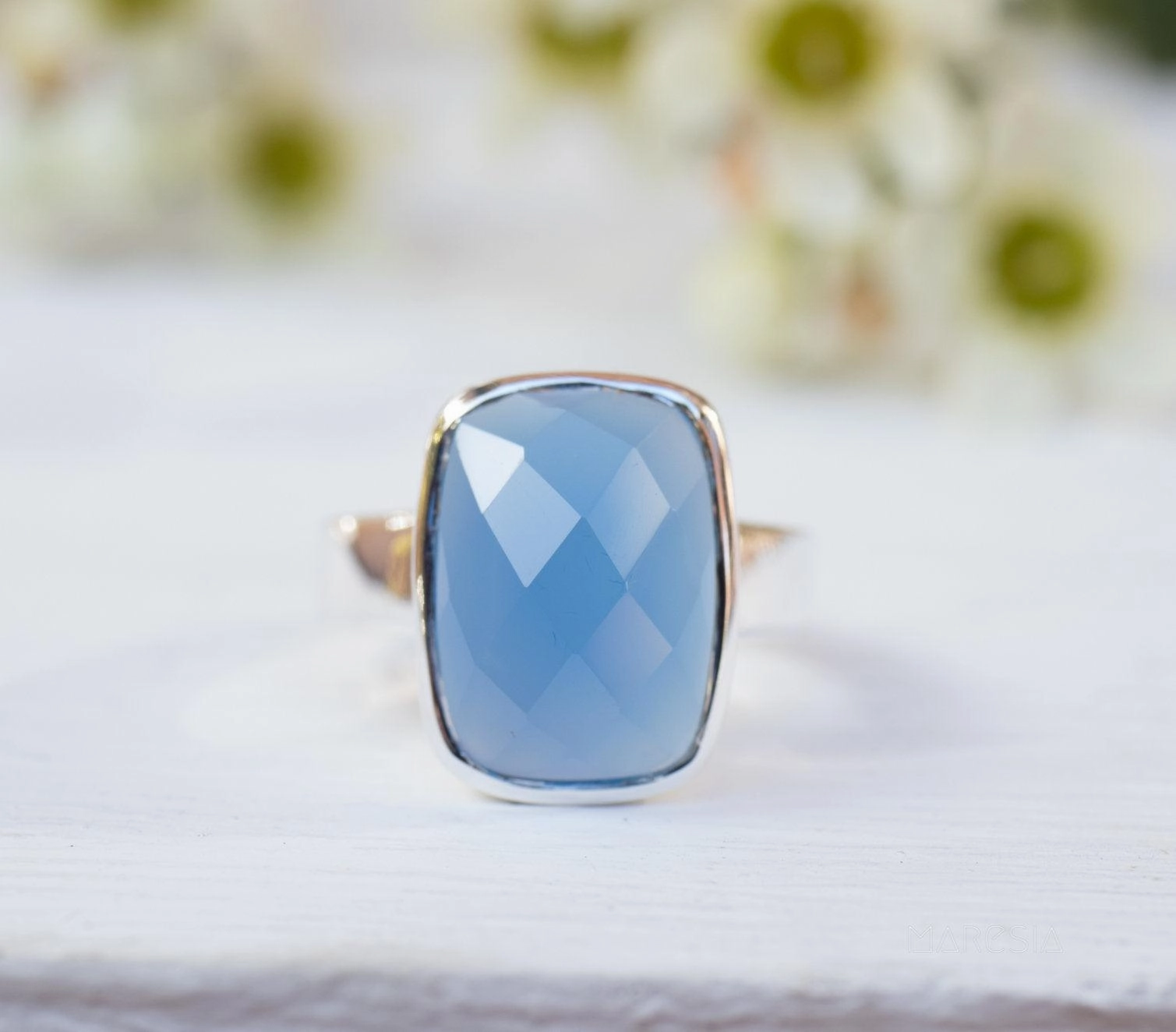 Blue Chalcedony Ring ~Sterling Silver 925~ MR177