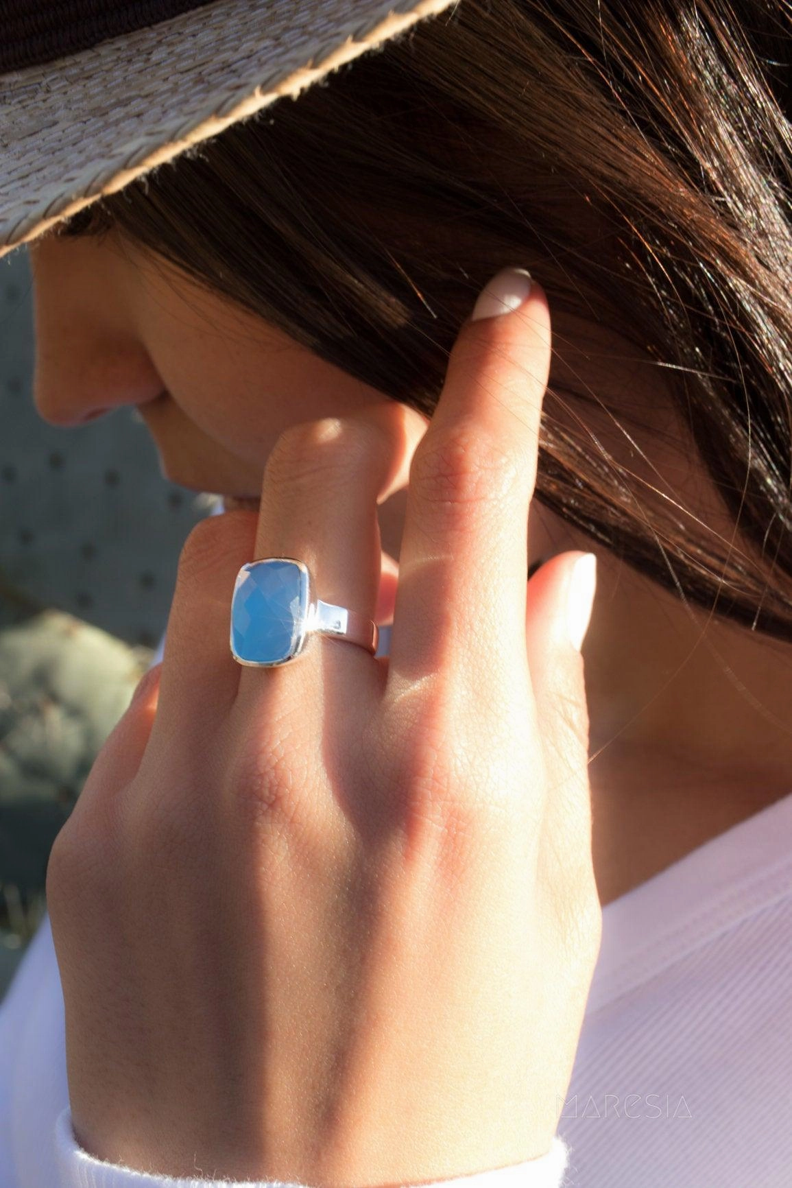 Blue Chalcedony Ring ~Sterling Silver 925~ MR177