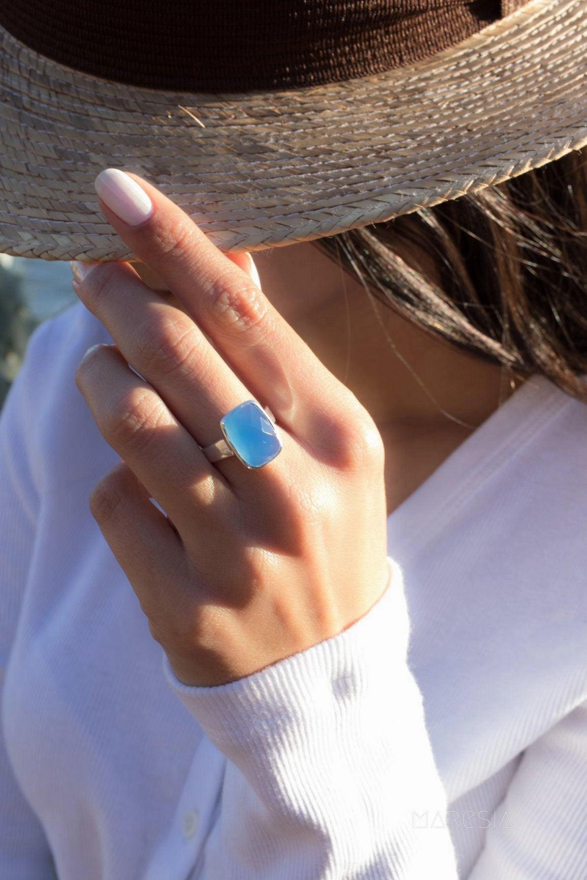 Blue Chalcedony Ring ~Sterling Silver 925~ MR177