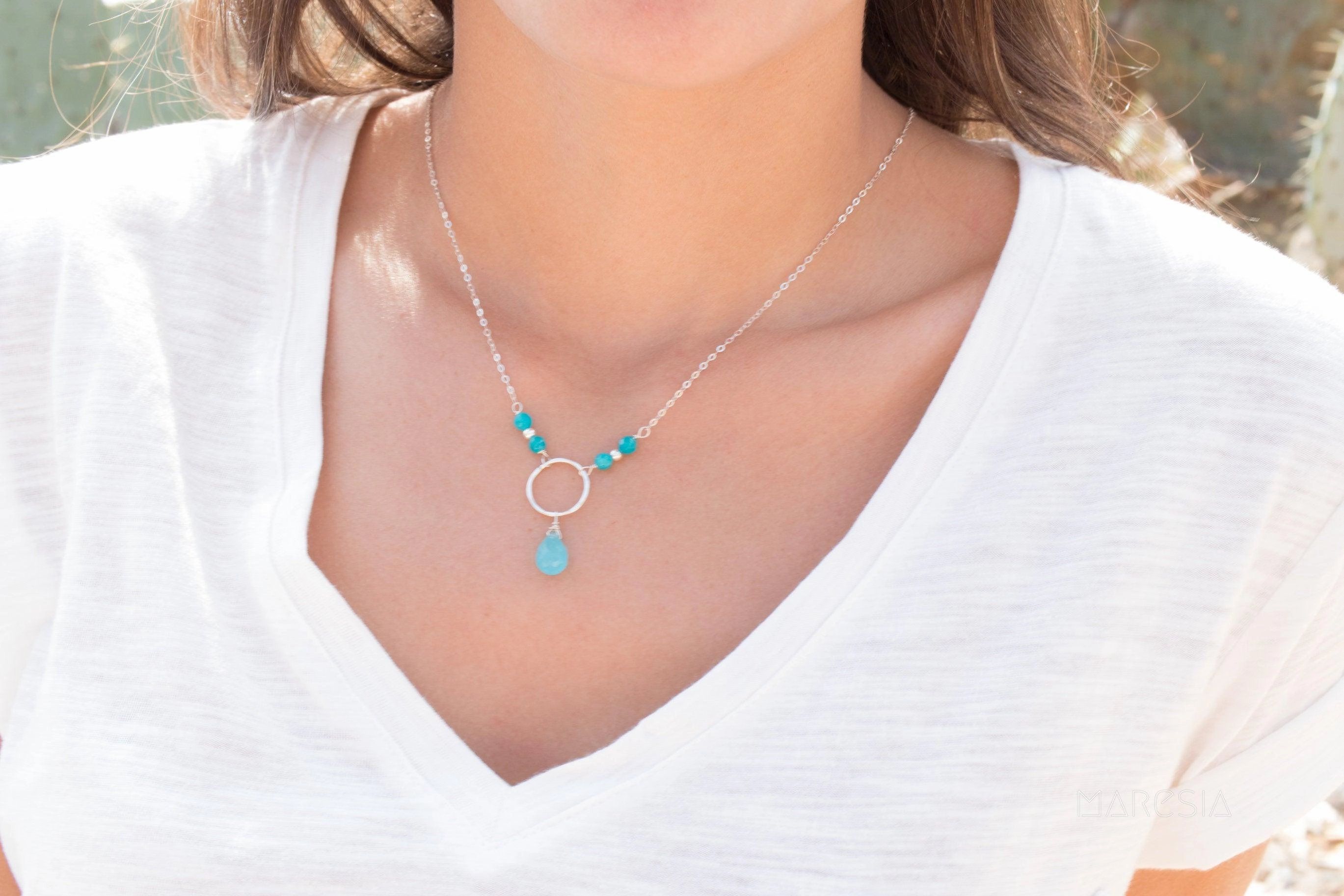 Blue Chalcedony Tear Drop Necklace ~ Sterling Silver 925~MN029
