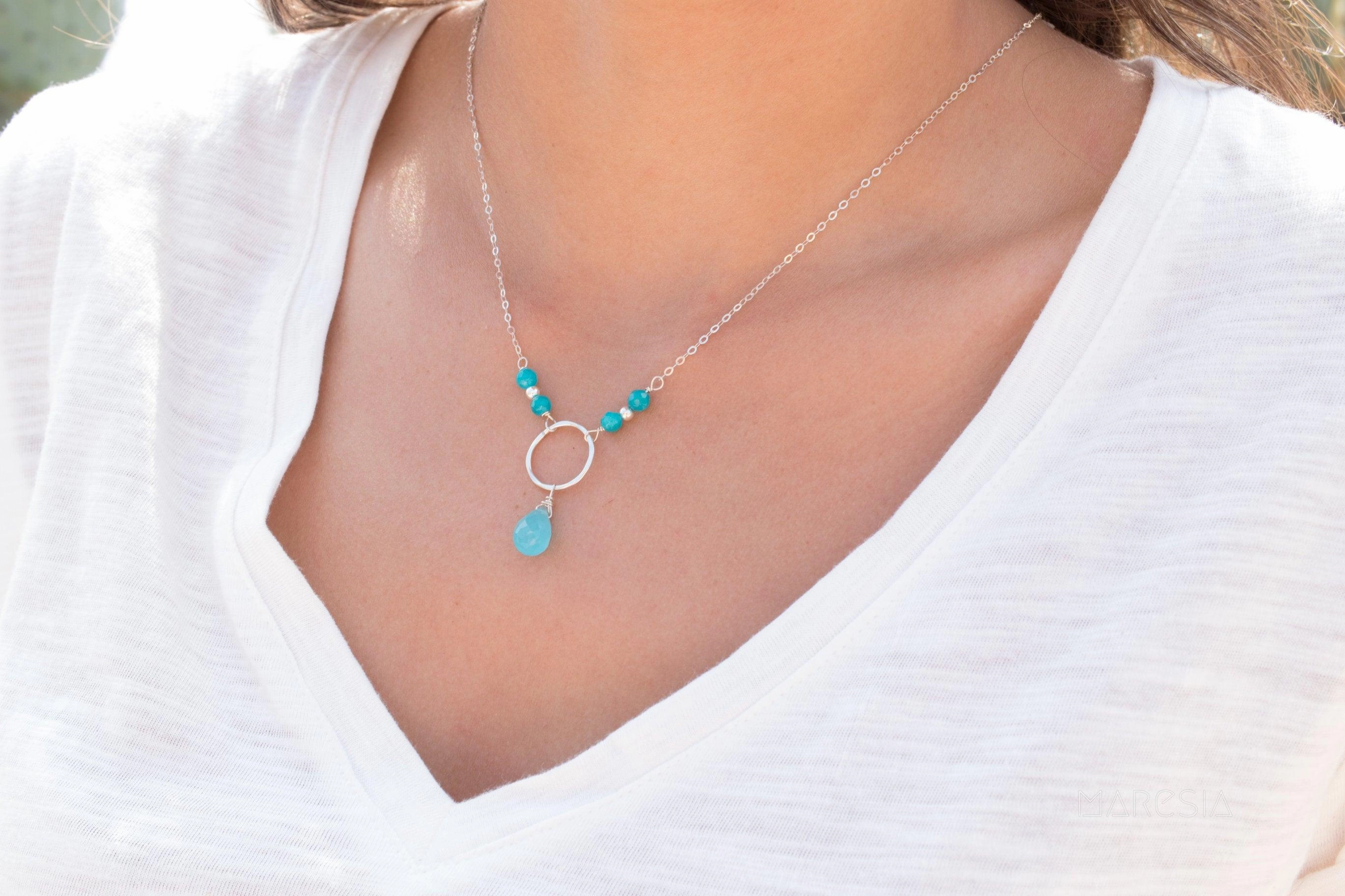 Blue Chalcedony Tear Drop Necklace ~ Sterling Silver 925~MN029