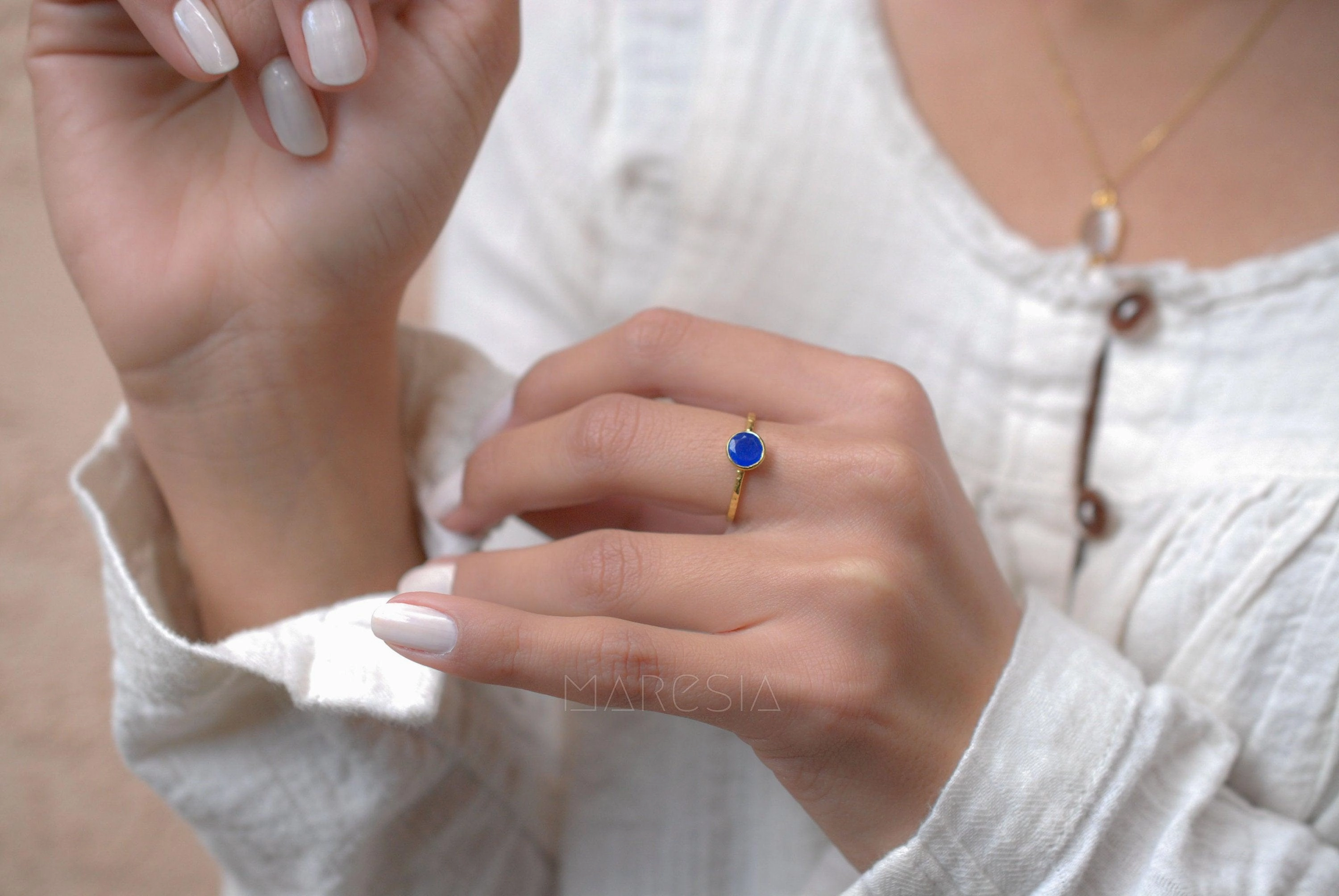 Blue Jade Ring  ~ Gold Plated ~ MR100A
