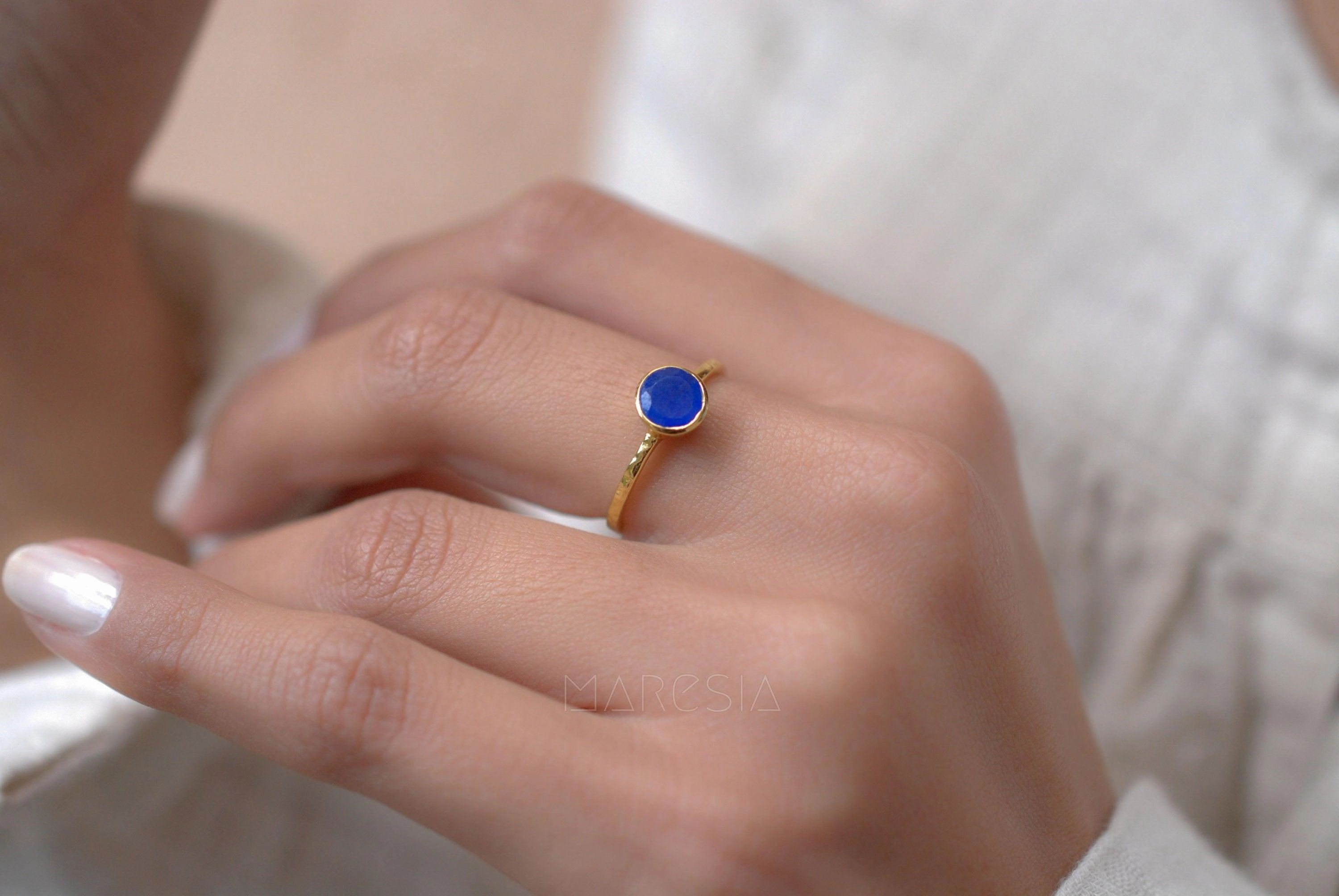 Blue Jade Ring  ~ Gold Plated ~ MR100A