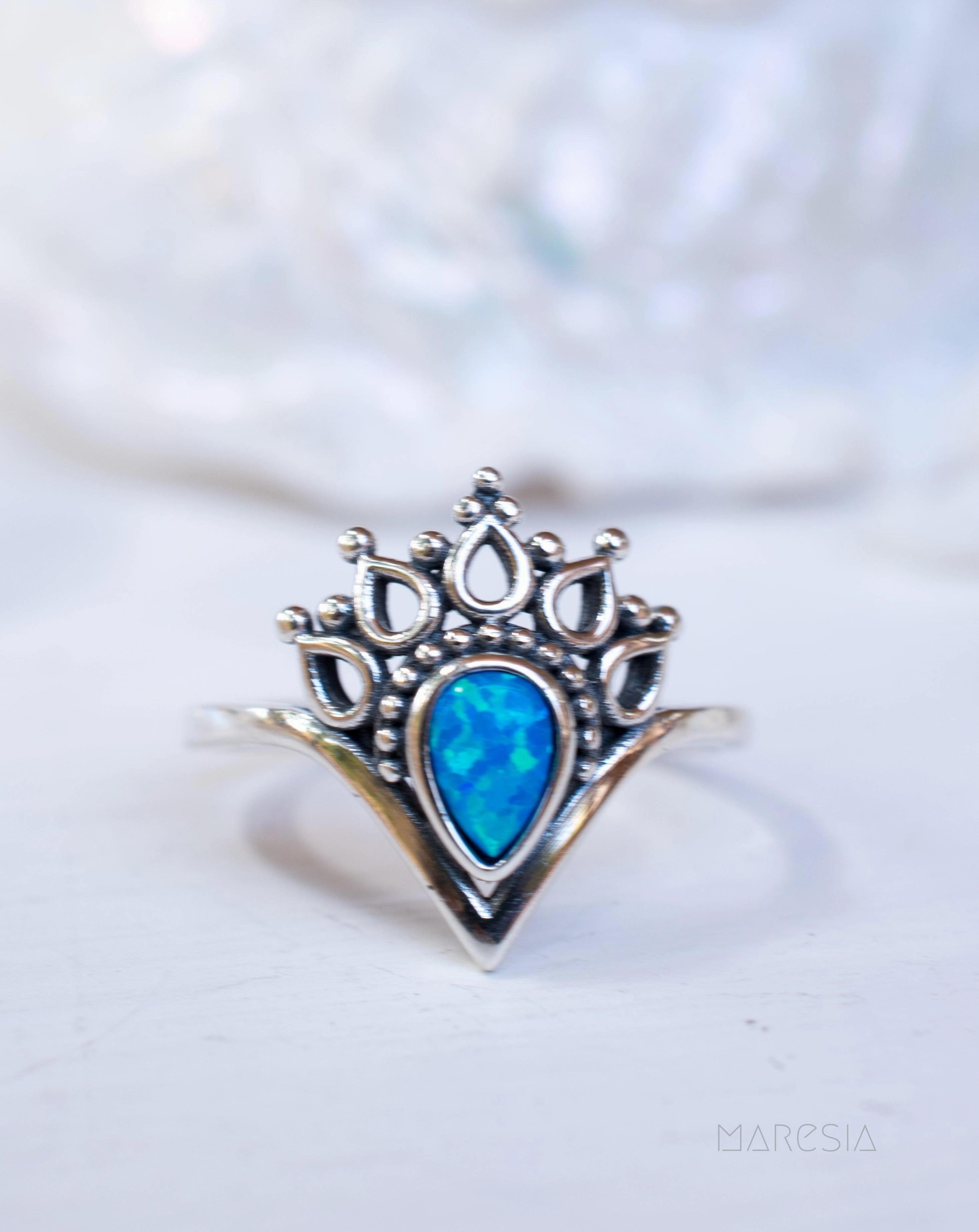 Blue Opal Ring ~Sterling Silver 925~ SMR046
