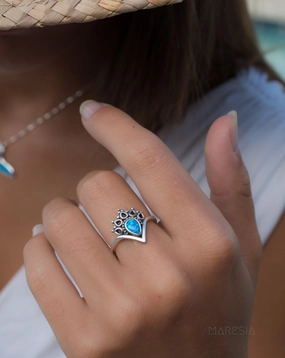 Blue Opal Ring ~Sterling Silver 925~ SMR046