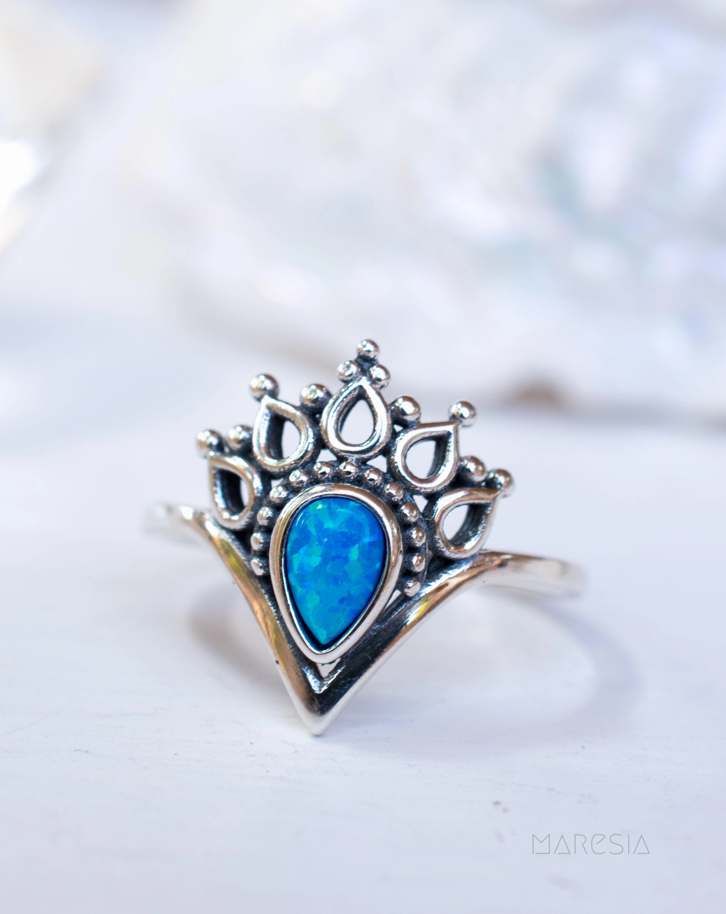 Blue Opal Ring ~Sterling Silver 925~ SMR046