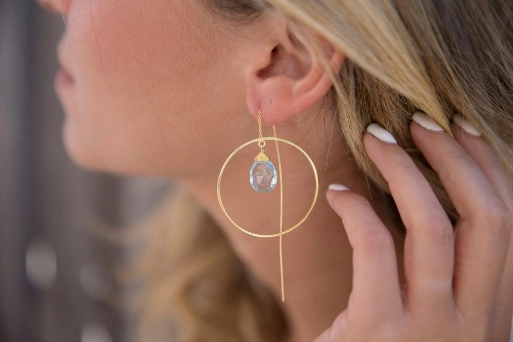 Blue Topaz hydro Threader Earrings ~ 18k Gold Plated or Silver Plated ~ ME105