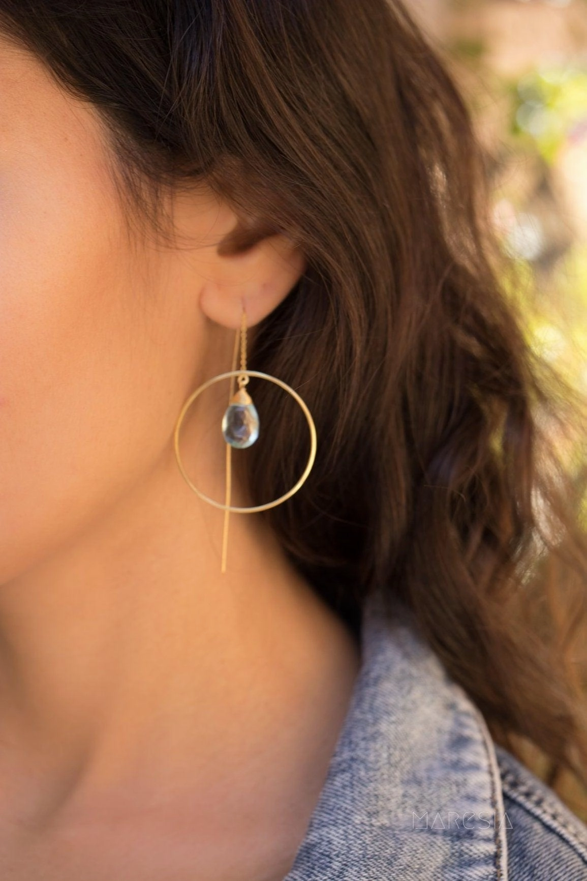 Blue Topaz hydro Threader Earrings ~ 18k Gold Plated or Silver Plated ~ ME105