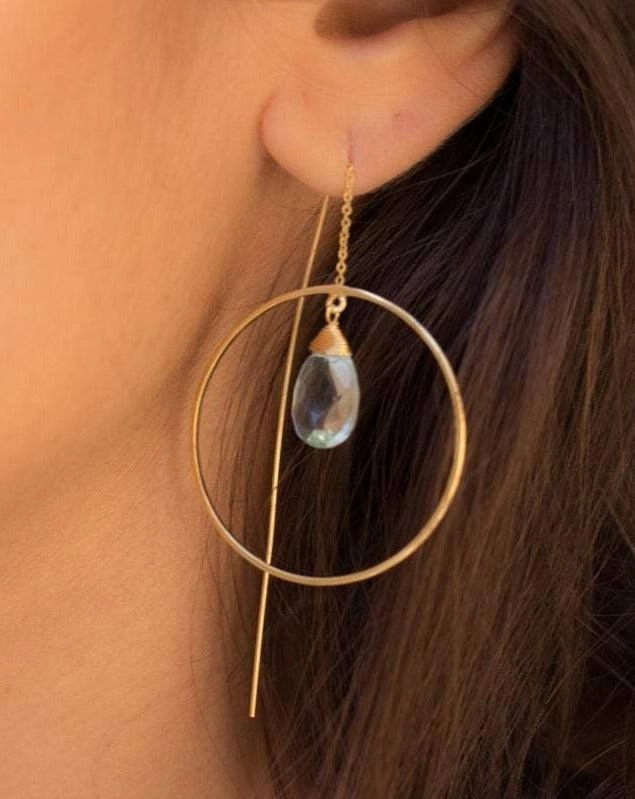 Blue Topaz hydro Threader Earrings ~ 18k Gold Plated or Silver Plated ~ ME105