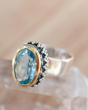 Blue Topaz Ring ~ Sterling Silver 925 and Gold Vermeil ~ MR019