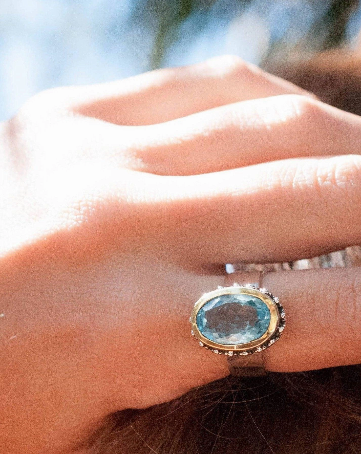 Blue Topaz Ring ~ Sterling Silver 925 and Gold Vermeil ~ MR019