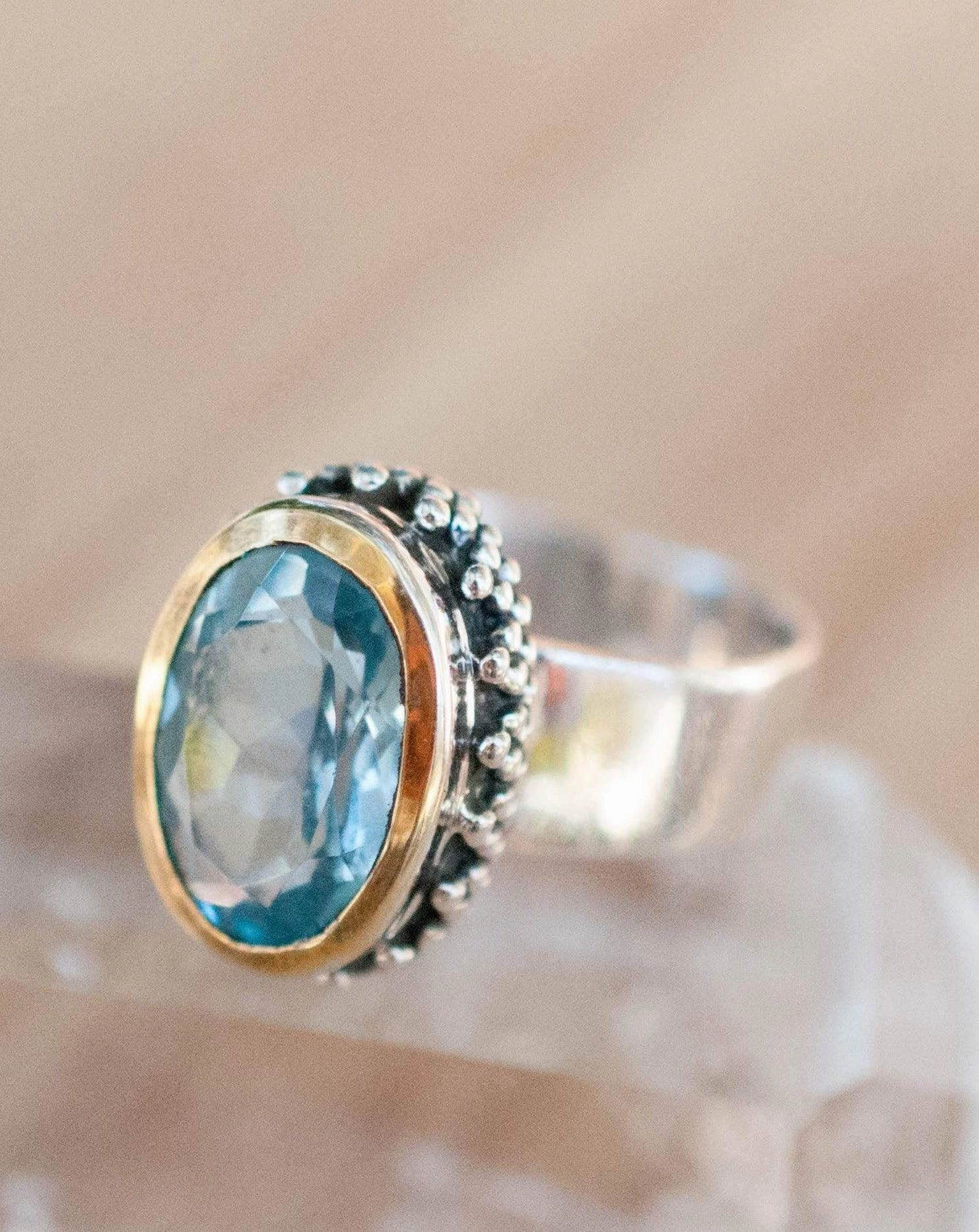 Blue Topaz Ring ~ Sterling Silver 925 and Gold Vermeil ~ MR019