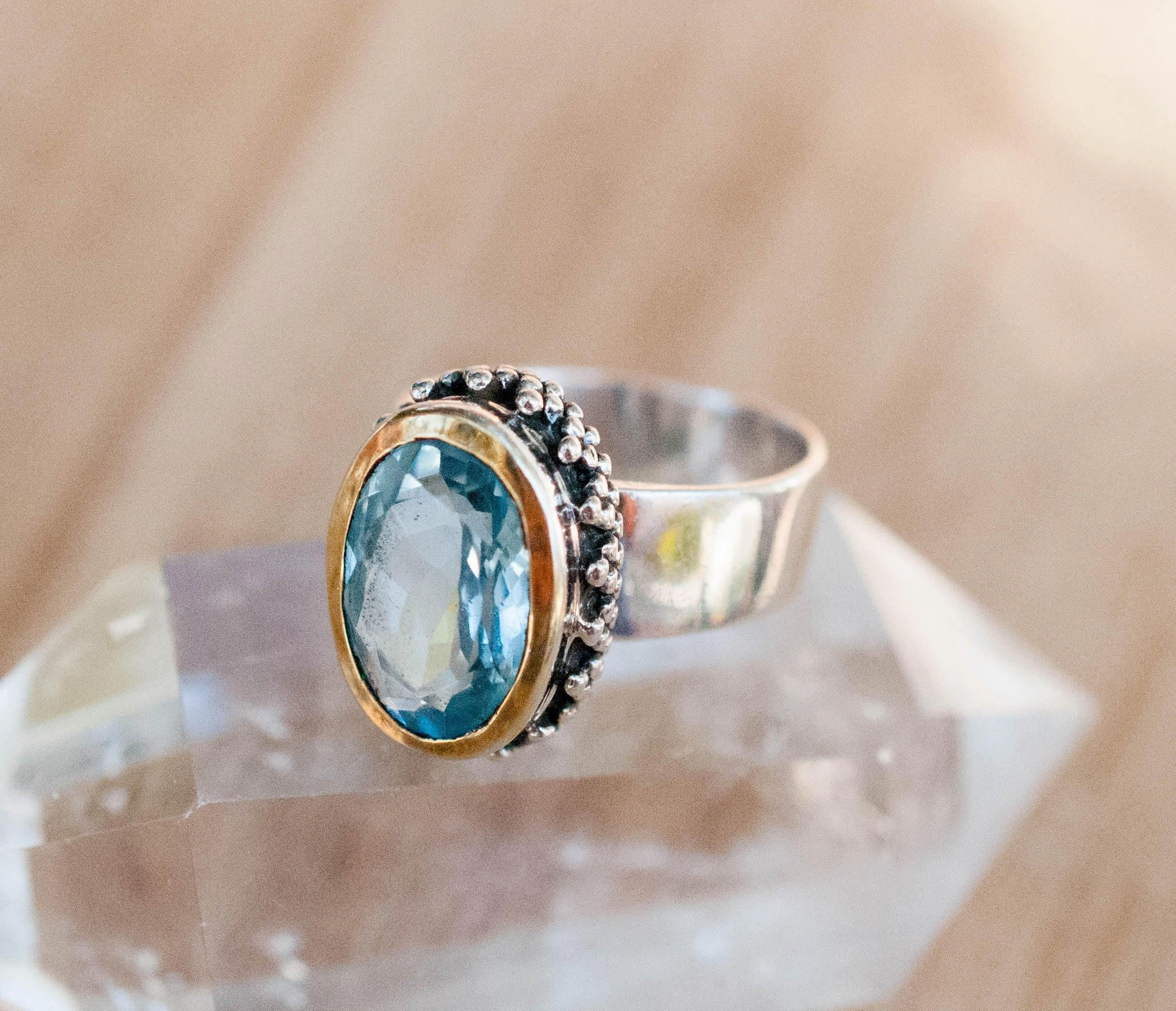 Blue Topaz Ring ~ Sterling Silver 925 and Gold Vermeil ~ MR019