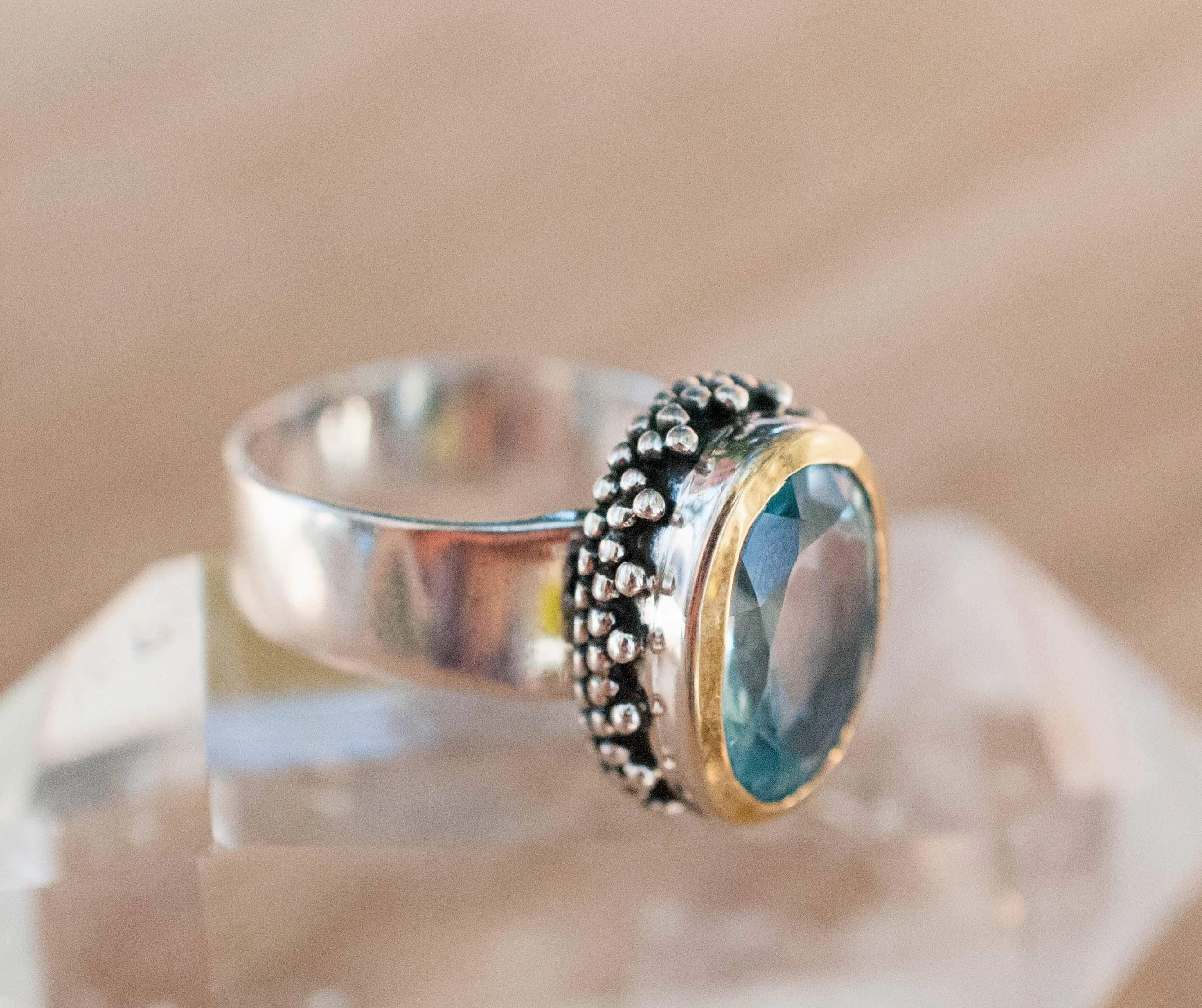 Blue Topaz Ring ~ Sterling Silver 925 and Gold Vermeil ~ MR019
