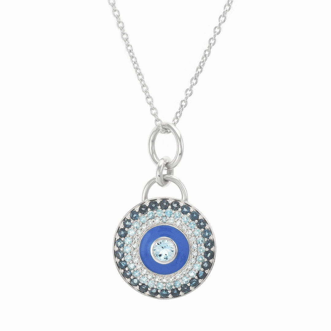 Blue Topaz Trio & Aquamarine Pendant Necklace