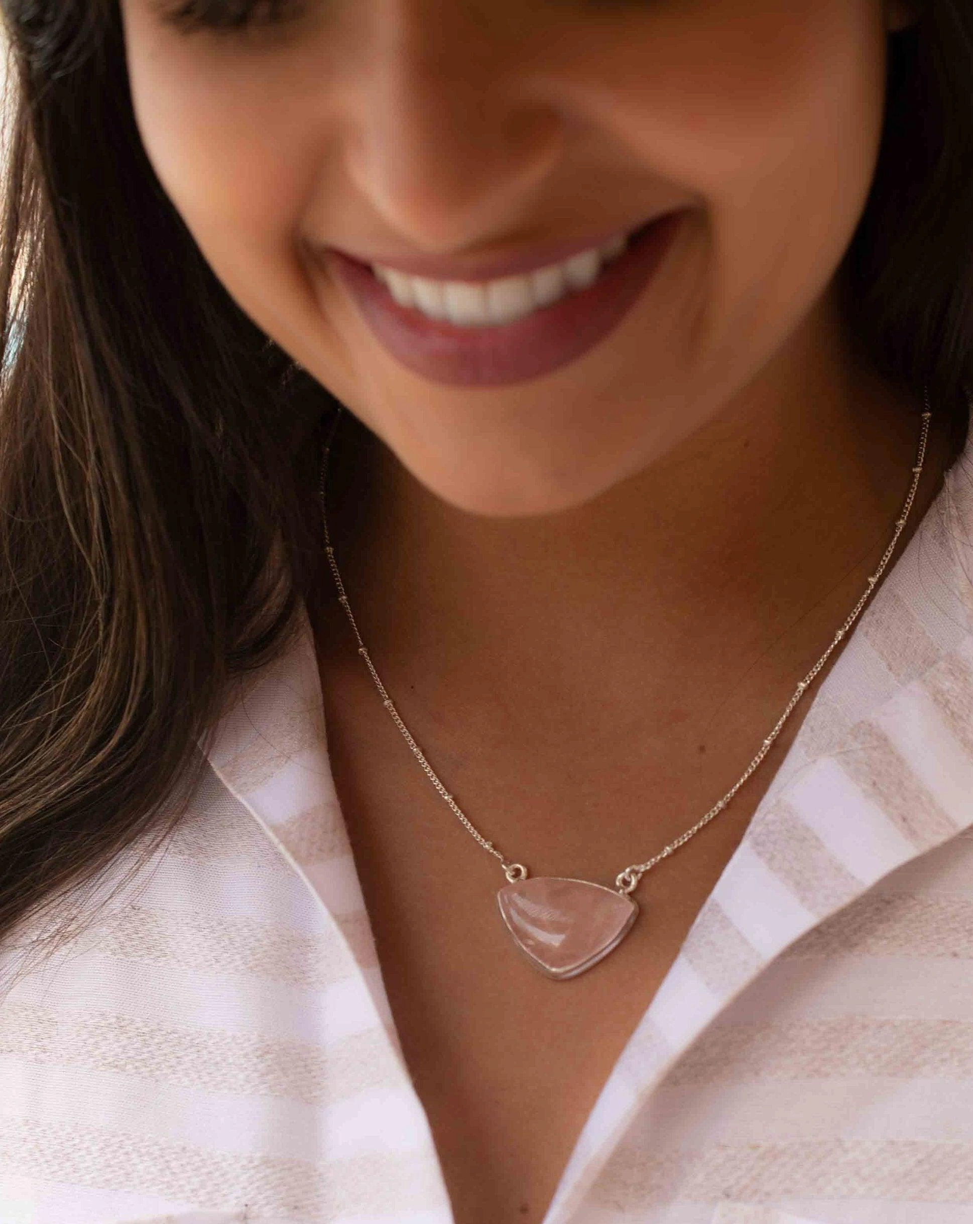 Bruna Necklace ~Rose quartz ~Sterling Silver 925 ~ MN091