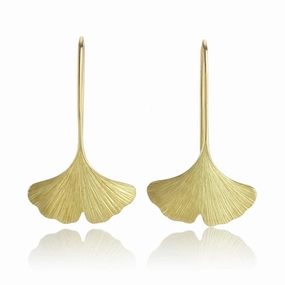 Brushed Gold Ginkgo Leaf Drop Earrings