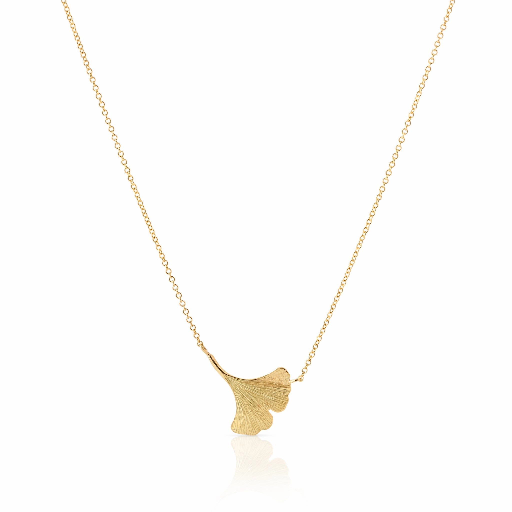 Brushed Gold Ginkgo Pendant Necklace