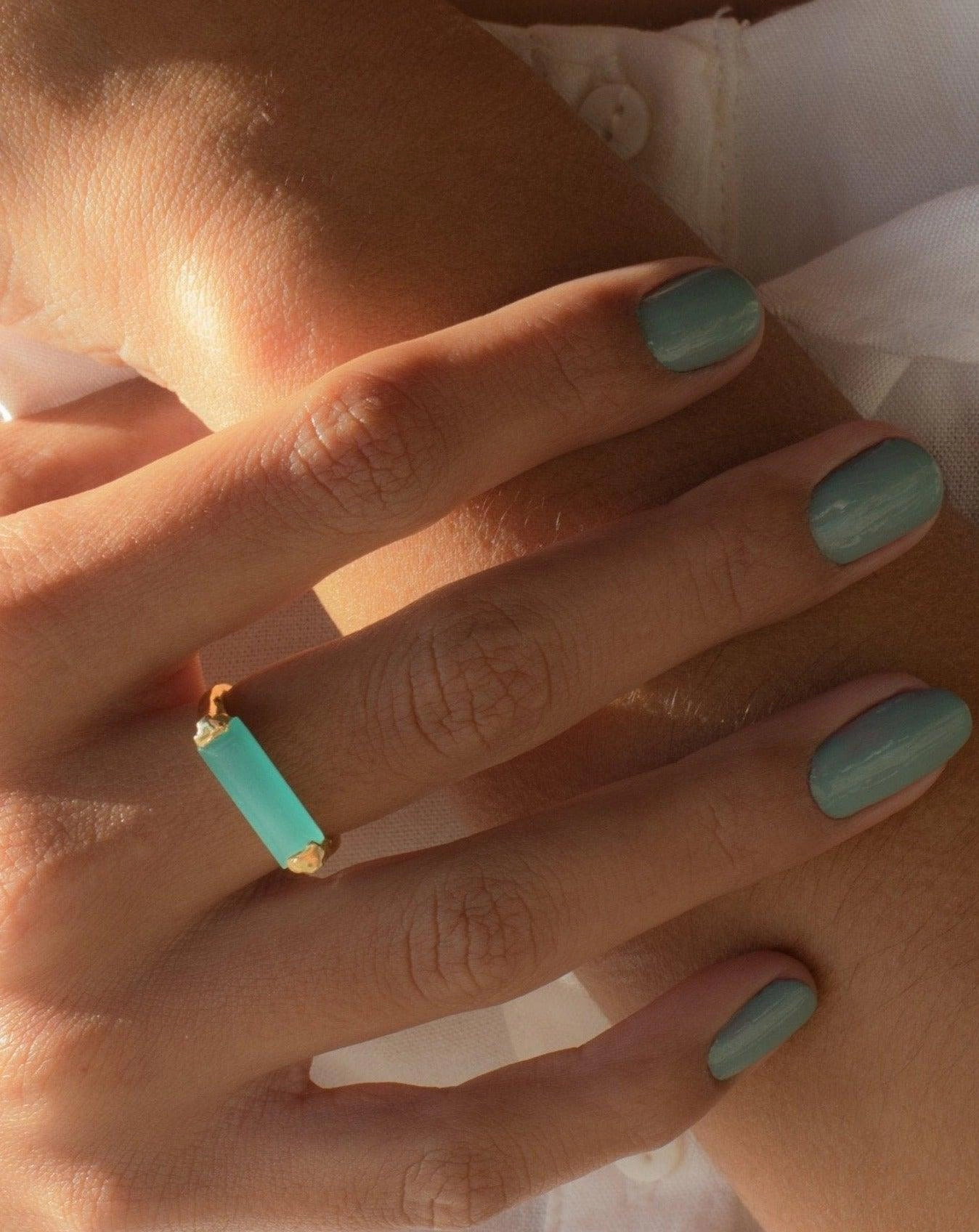 Carine Gold Ring ~ Aqua Chalcedony ~18k Gold Plated ~ MR162