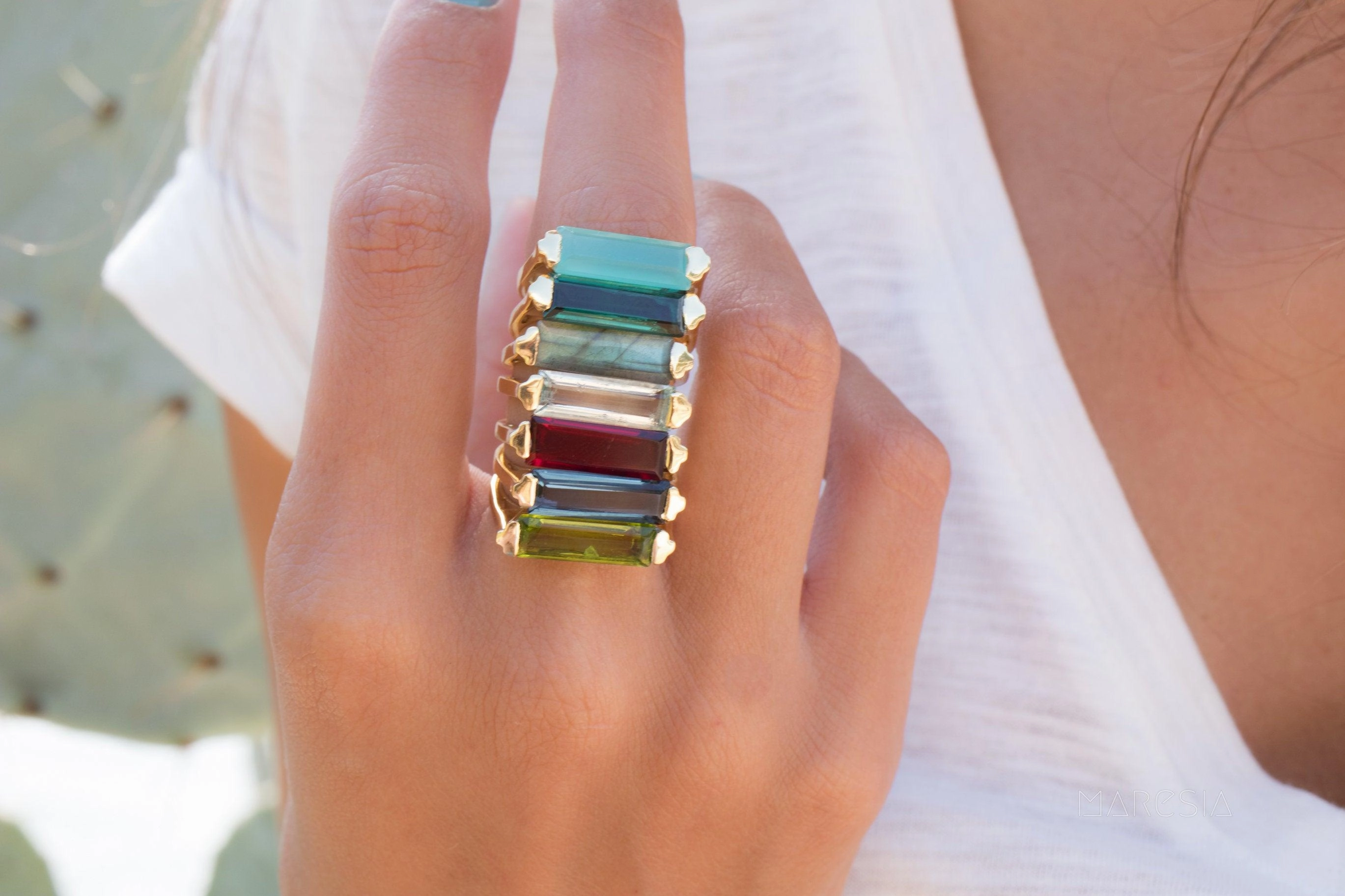 Carine Gold Ring ~ Aqua Chalcedony ~18k Gold Plated ~ MR162