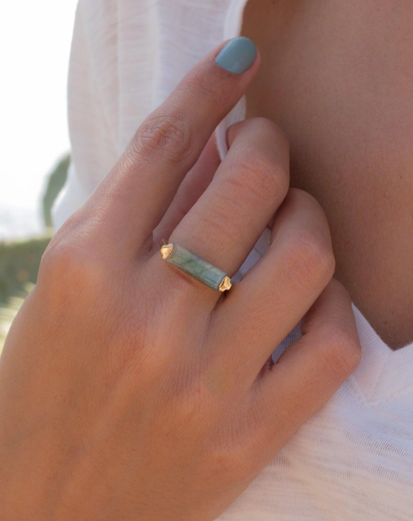 Carine Gold Ring ~ Rainbow Labradorite ~ 18k Gold Plated ~ MR161