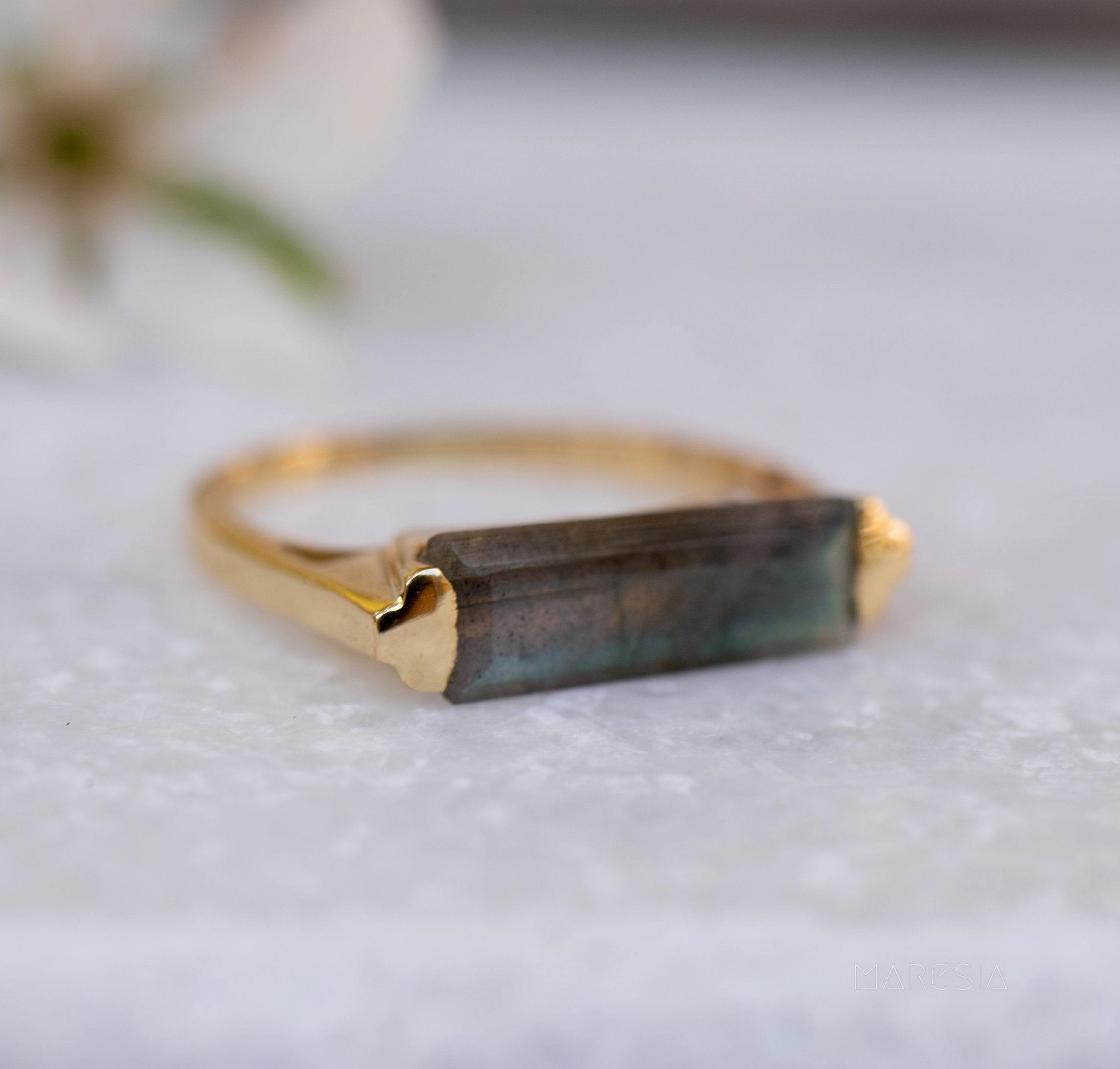Carine Gold Ring ~ Rainbow Labradorite ~ 18k Gold Plated ~ MR161