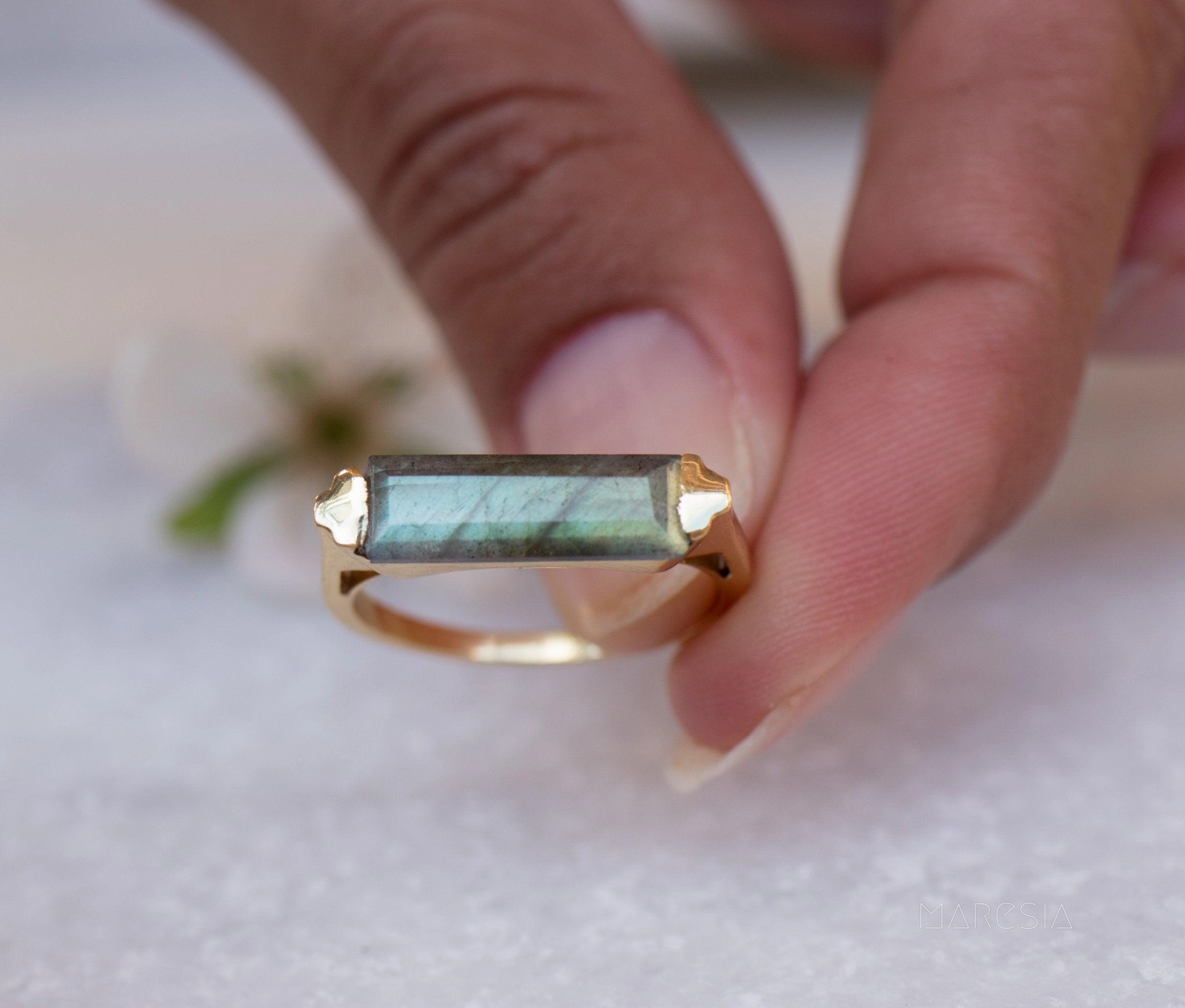 Carine Gold Ring ~ Rainbow Labradorite ~ 18k Gold Plated ~ MR161