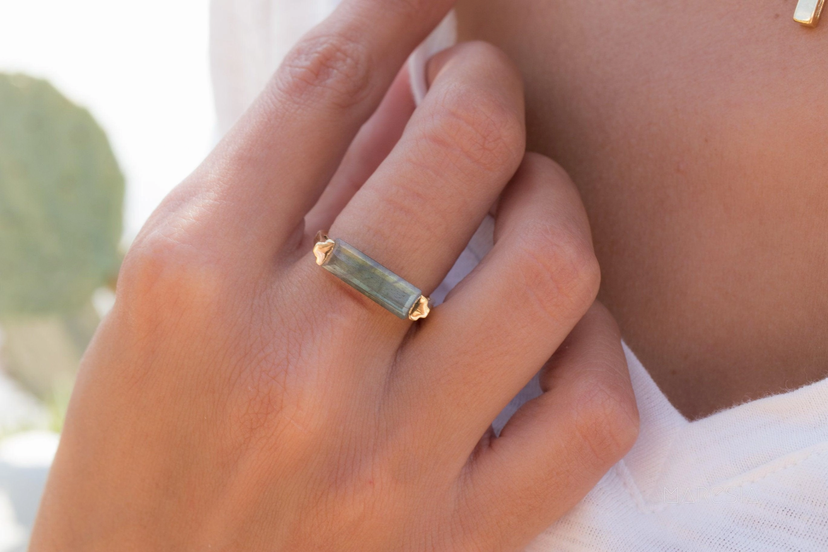 Carine Gold Ring ~ Rainbow Labradorite ~ 18k Gold Plated ~ MR161
