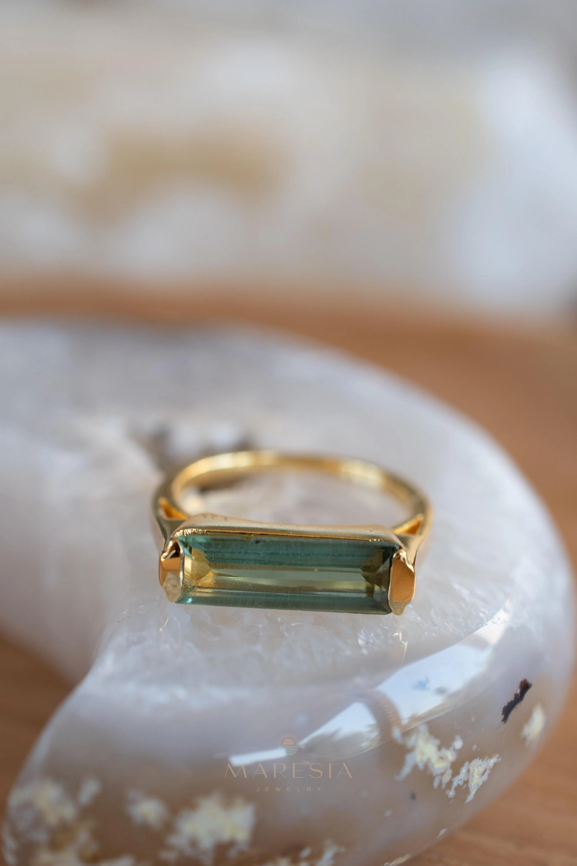 Carine Ring ~ Green Amethyst Hydro ~ 18k Gold Plated ~MR343
