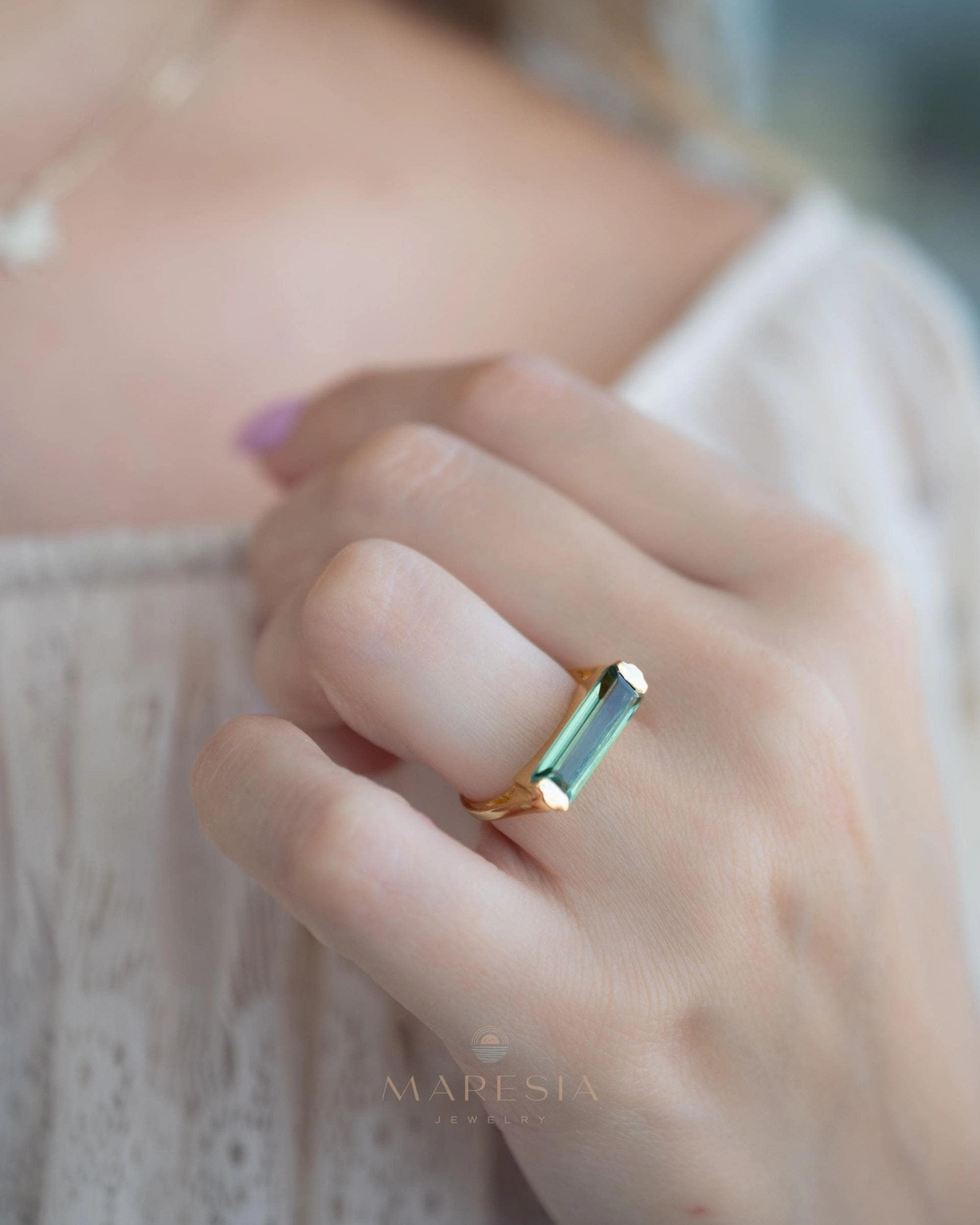 Carine Ring ~ Green Amethyst Hydro ~ 18k Gold Plated ~MR343