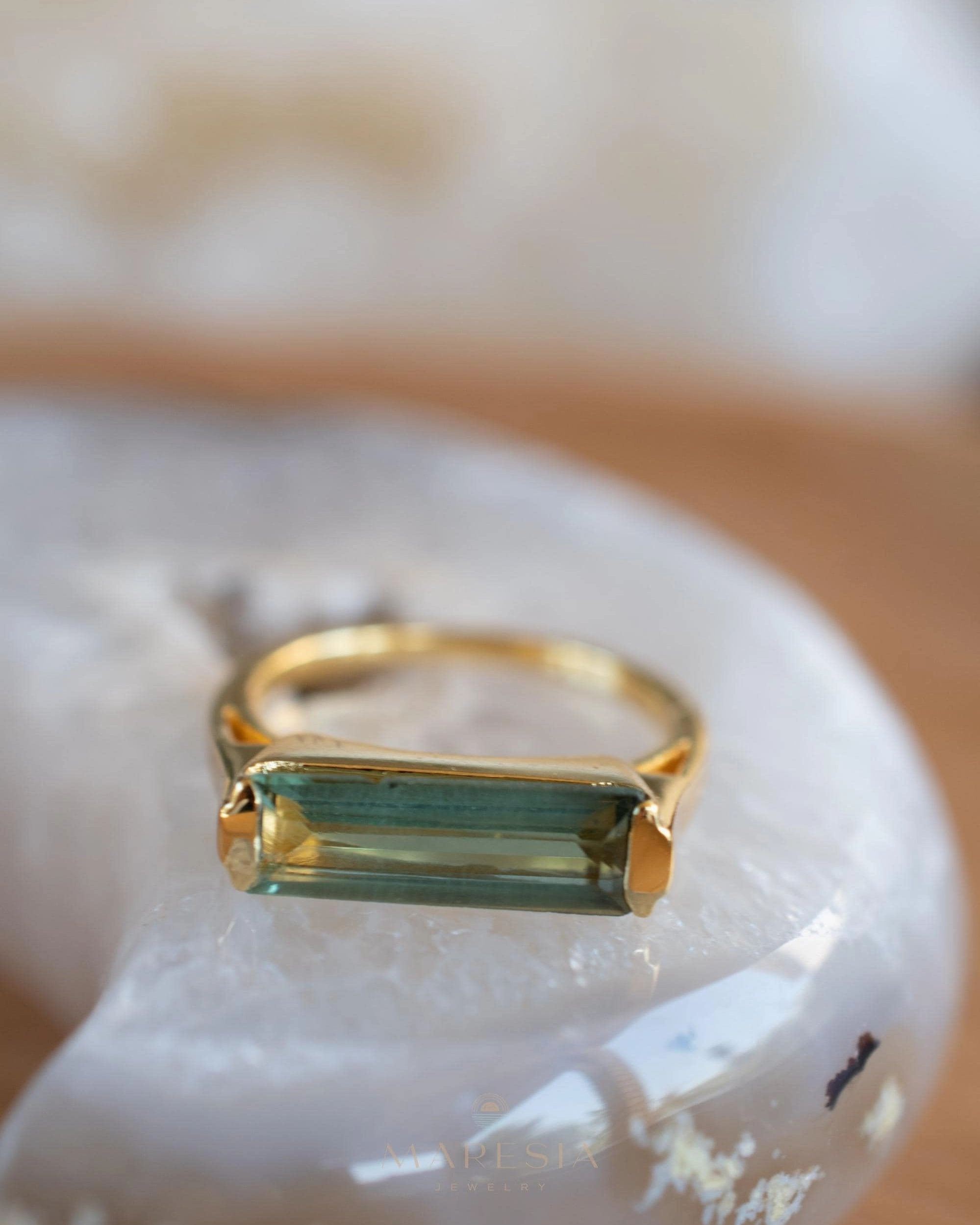 Carine Ring ~ Green Amethyst Hydro ~ 18k Gold Plated ~MR343